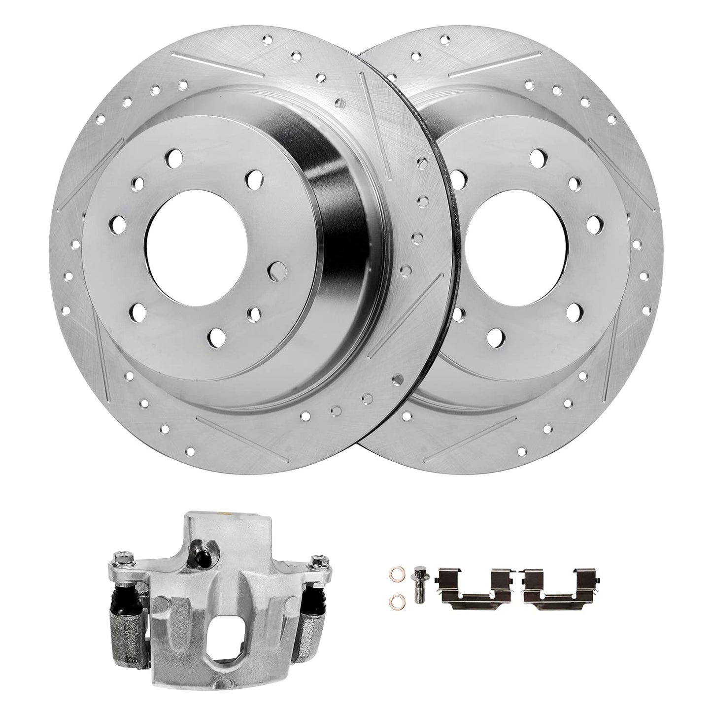 Detroit Axle - Front Brake Kit for Chevy GMC Silverado Sierra Suburban Express Savana 1500 Tahoe Yukon XL Escalade ESV EXT XTS Drilled & Slotted Brake Rotors Ceramic Brakes Pads : 12.99'' inch Rotor