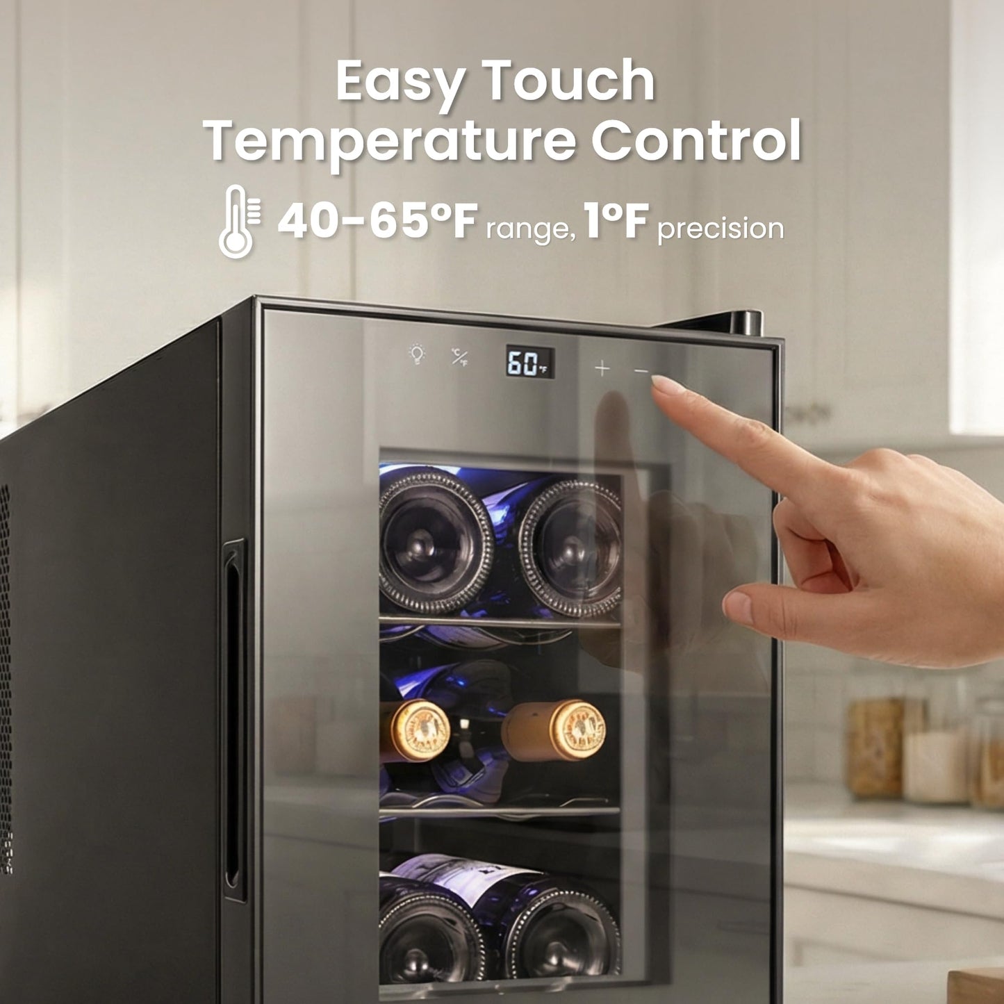 Yeego 12 Bottles Wine Fridge - 40-65℉ Wine Refrigerator with Thermoelectric Energy Cooling & 38dB Quiet, Countertop Wine Cooler with Glass Door for Apartment Office RVs, 33L(1.17 cu.ft)