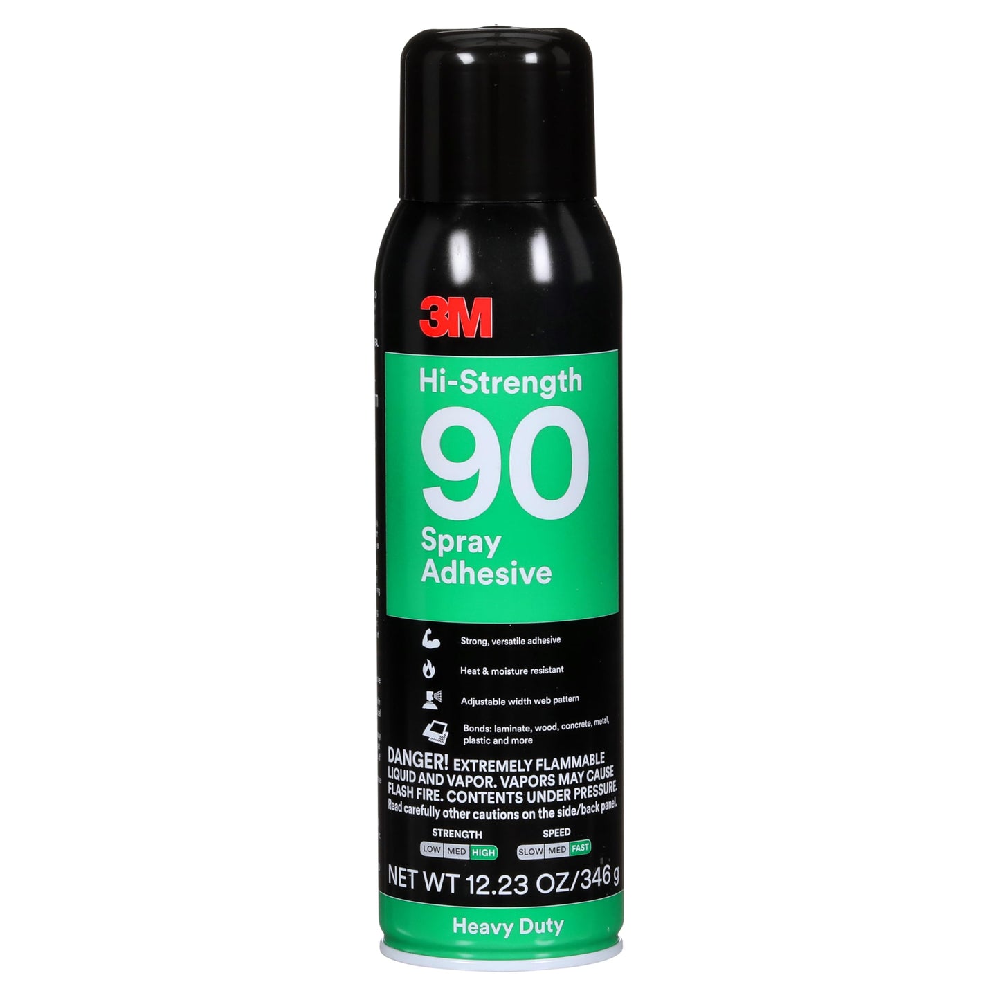 3M Hi-Strength 90 Spray Adhesive, Permanent, Bonds Laminate, Wood, Concrete, Metal, Plastic, Clear Glue, Net Wt 17.6 oz, Will Spray Upside Down Only