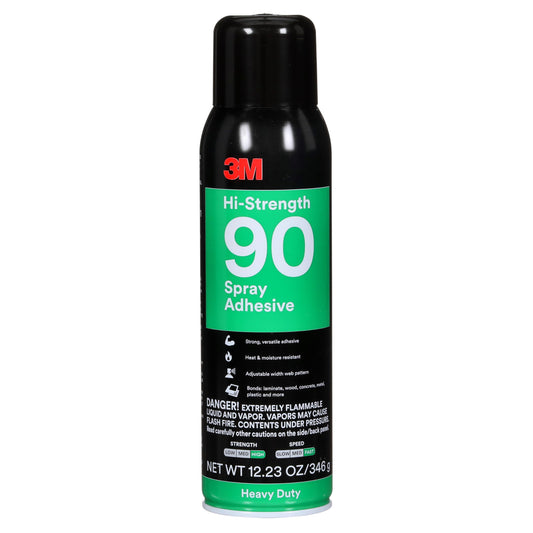 3M Hi-Strength 90 Spray Adhesive, Permanent, Bonds Laminate, Wood, Concrete, Metal, Plastic, Clear Glue, Net Wt 17.6 oz, Will Spray Upside Down Only
