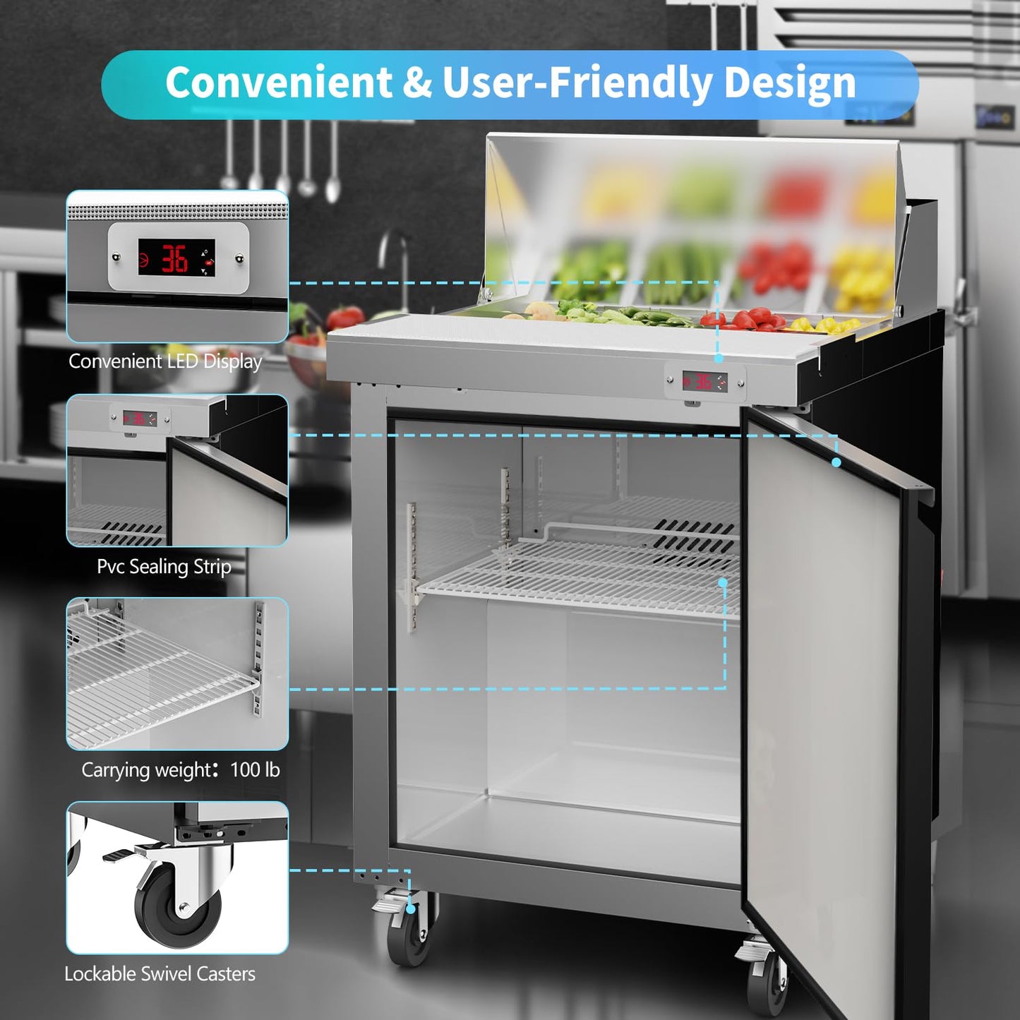 48" W Commercial Refrigerator Sandwich Salad Prep Table Refrigerator Stainless Steel with 12 Pans, Kitchen Equipment for Restaurant, Bar, Shop, Buffet, etc