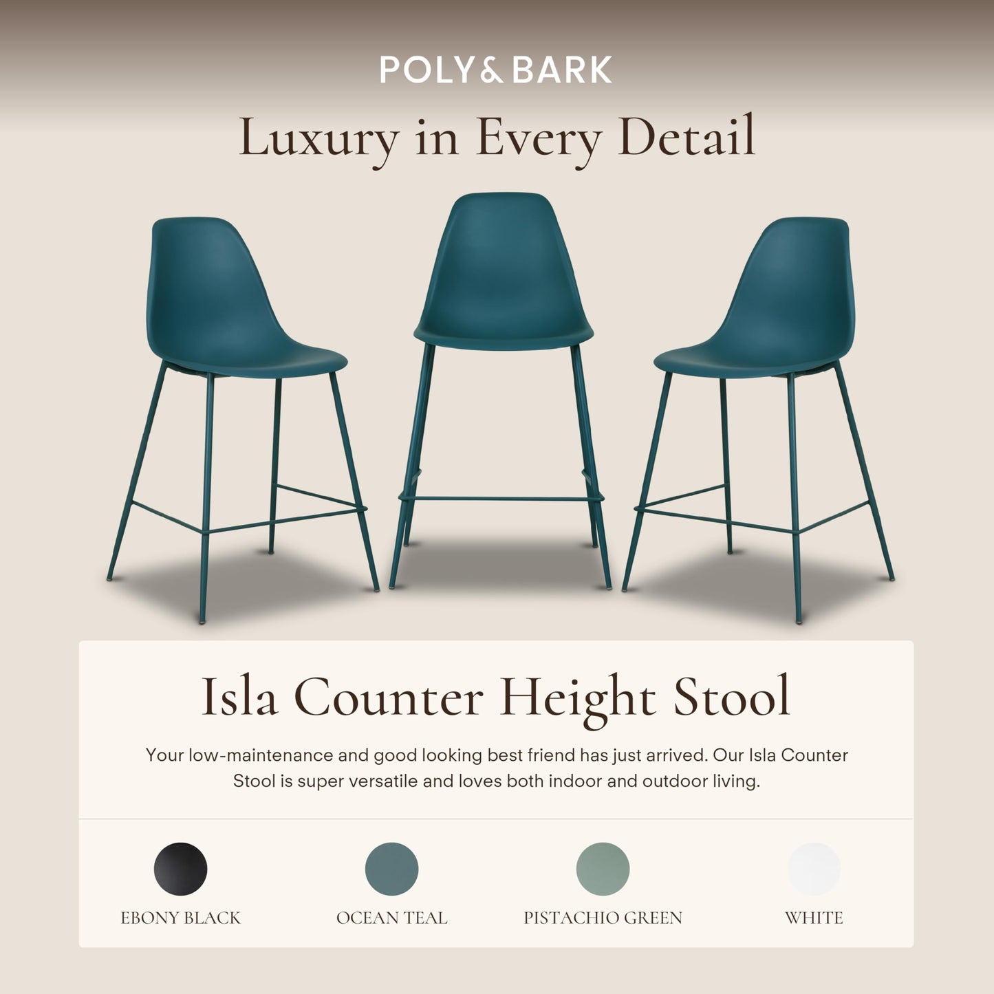 POLY & BARK Isla Modern Dining Chairs Set of 4 – Mid Century Modern Plastic Dining Chair with Metal Legs – Kitchen & Dining Room Chairs – Indoor/Outdoor – White