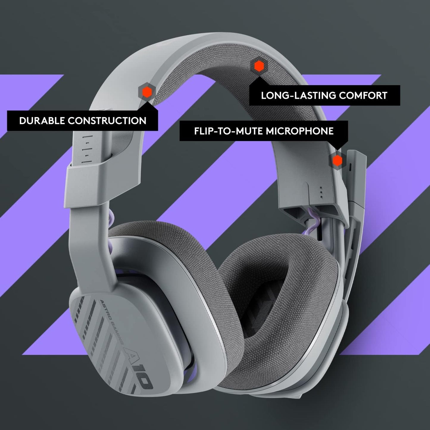 Logitech G Astro A10 Gen 2 Cross-Platform Wired Gaming Headset - Grey | 3.5mm Headphone Jack, 32mm Drivers, Flip-to-Mute Mic, Over-Ear Cup Design