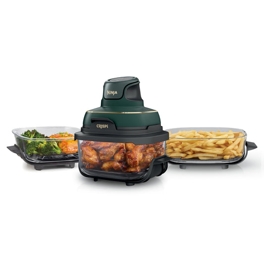 Ninja Crispi 4-in-1 Glass Air Fryer | With Non-Toxic 4QT & 6-Cup Glass Containers & Lids | Microwave, Freezer, Dishwasher Safe | 450°F Max Temp |1500 Watt | Stone | FN101ST
