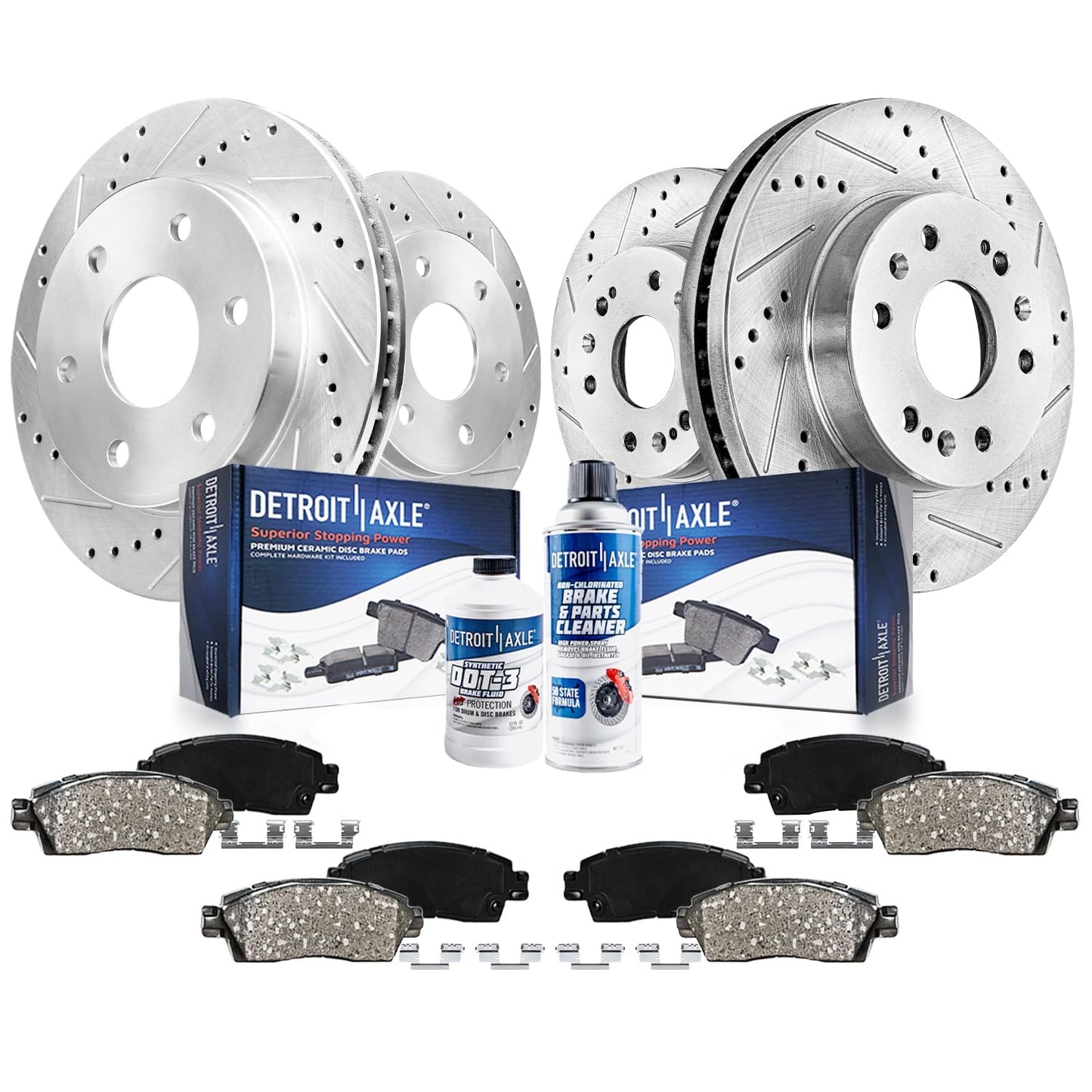 Detroit Axle - Brake Kit for Chevy GMC Silverado Sierra 1500 Tahoe Yukon XL Suburban Escalade ESV Drilled Disc Rotors Ceramic Brakes Pads Replacement : 12.99" Front & 13.58" Rear Rotor