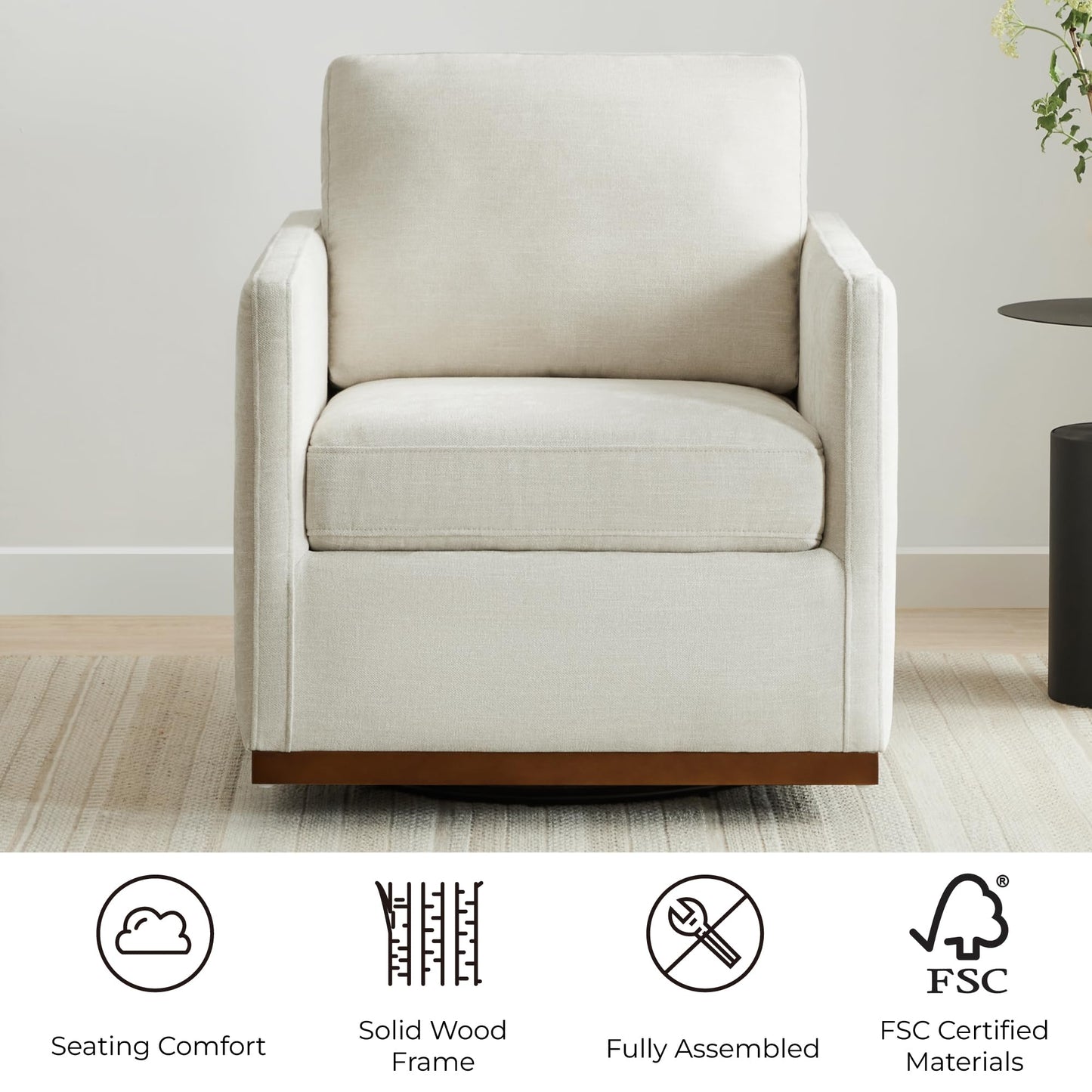 CHITA Genuine Leather Swivel Accent Chair, FSC Certified Mid Century Modern Arm Chair for Living Room and Bedroom, Fully Assembled, Saddle