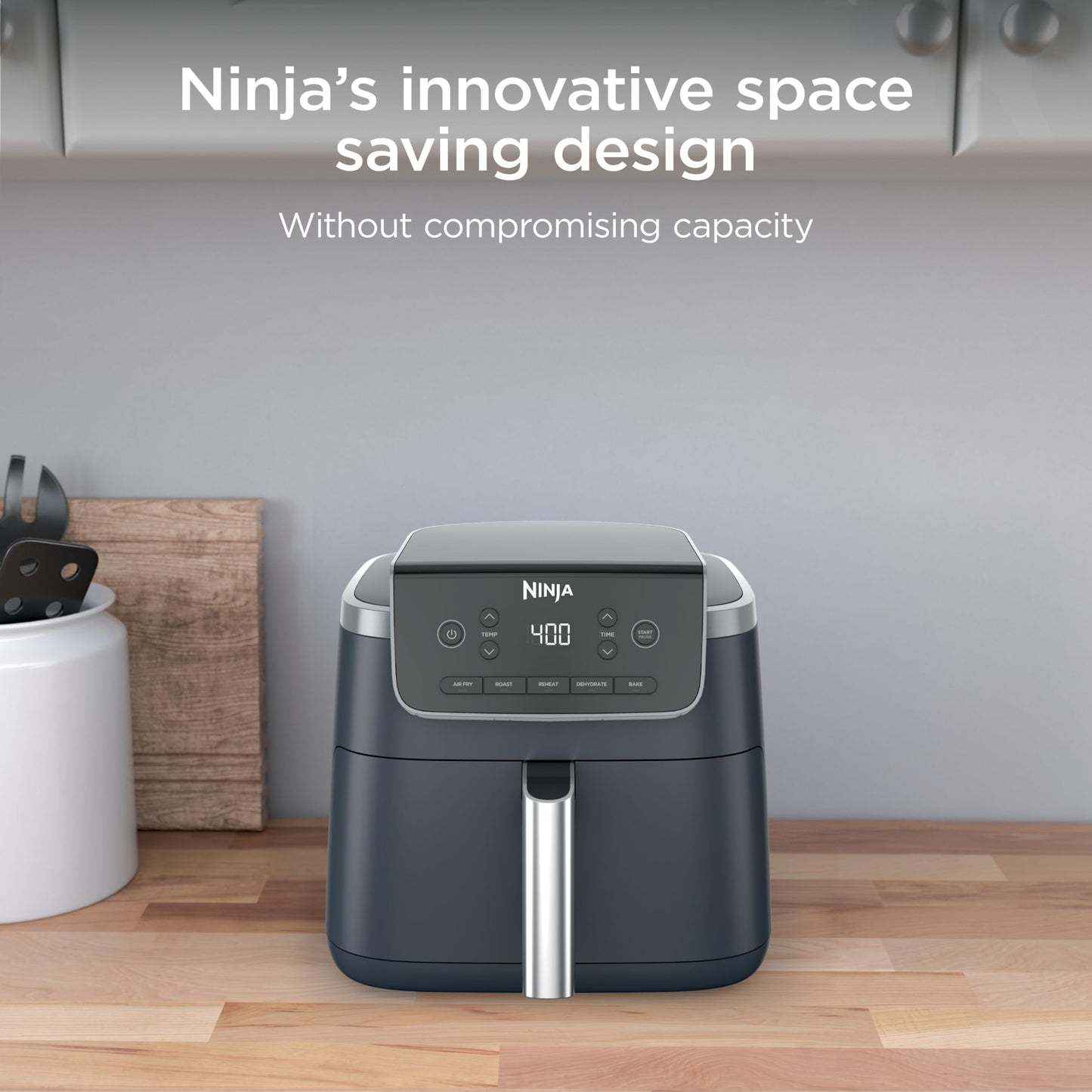 Ninja Air Fryer with Air Crisp | 5 QT Capacity fits up to 4lbs of Fries | 4-in-1 Pro Air Fry, Roast, Reheat, Dehydrate | 400°F Max Temp | 1750 Watts | W/Nonstick Basket & Crisper Plate | Grey | AF141