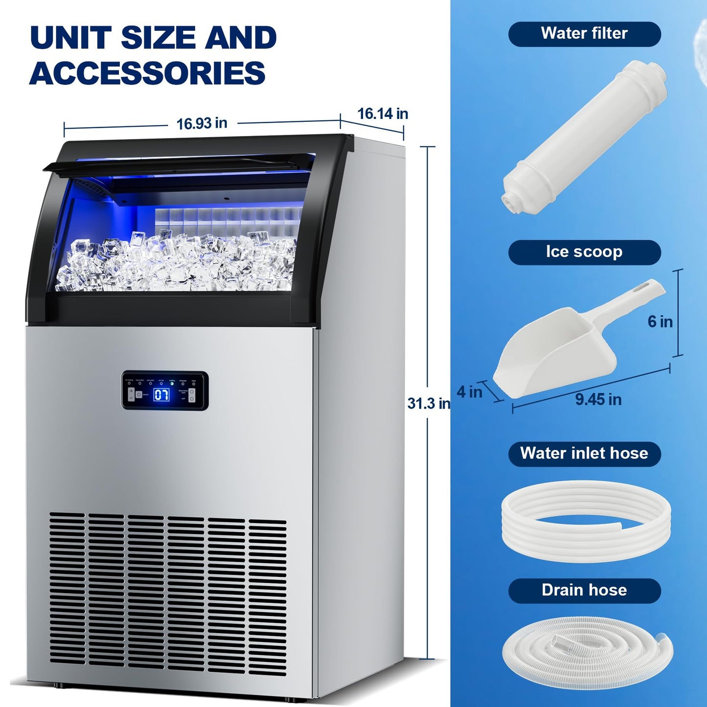 Ice Maker Commercial Countertop Ice Machine 150lbs Per Day Auto-Cleaning, Portable Sonic Ice Maker with Basket and Scoop, for Home Party/RV Camping