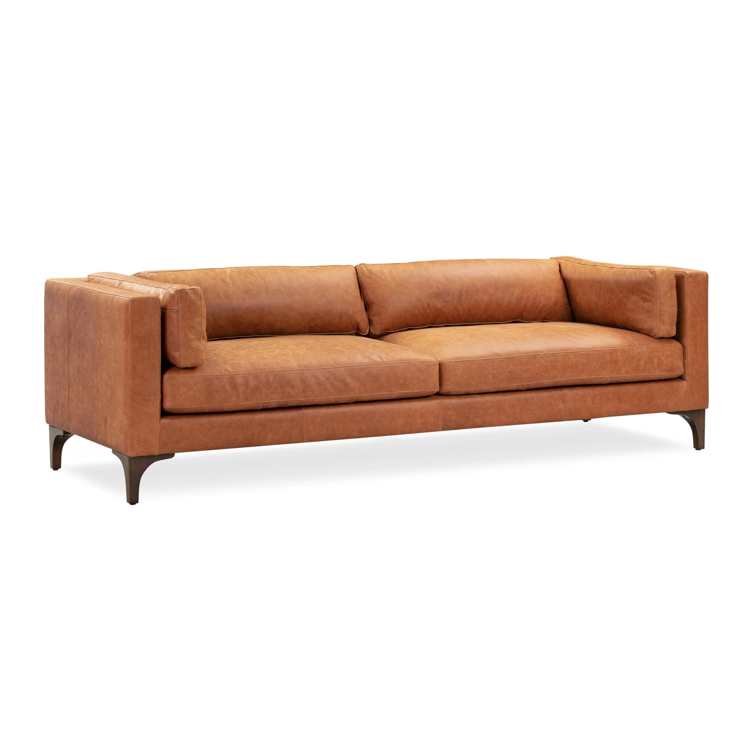 POLY & BARK Capa 96.5" Sofa – Chocolate Brown Full-Grain Pure-Aniline Italian Leather, Boxy Modern Design, Feather-Fiber Cushions, Solid Wood Frame