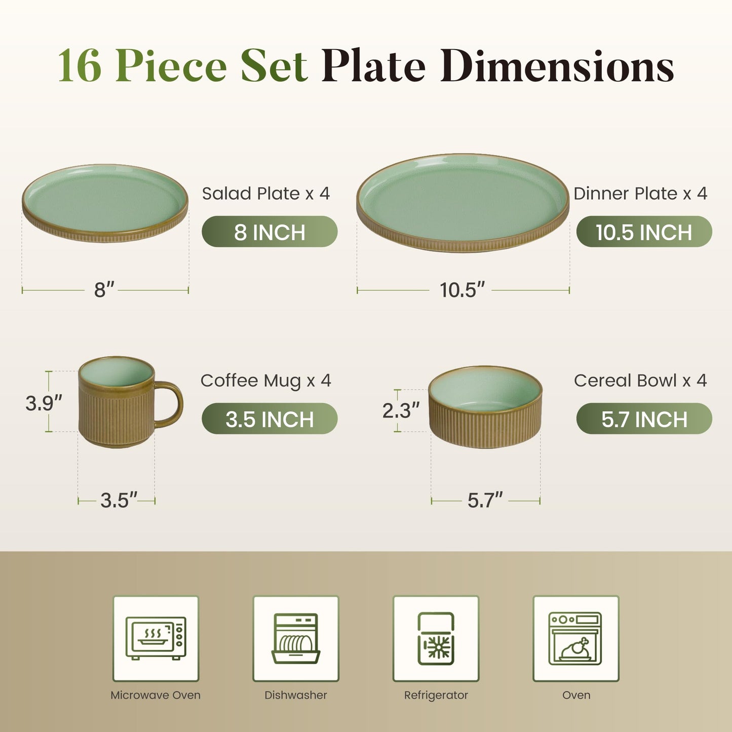 Kitchen Academy Brown Stoneawre Dinnerware Sets for 8, 24Pcs Ceramic Non Toxic Plates and Bowls Sets, Scratch Resistant Dishes, Oven & Microwave Safe