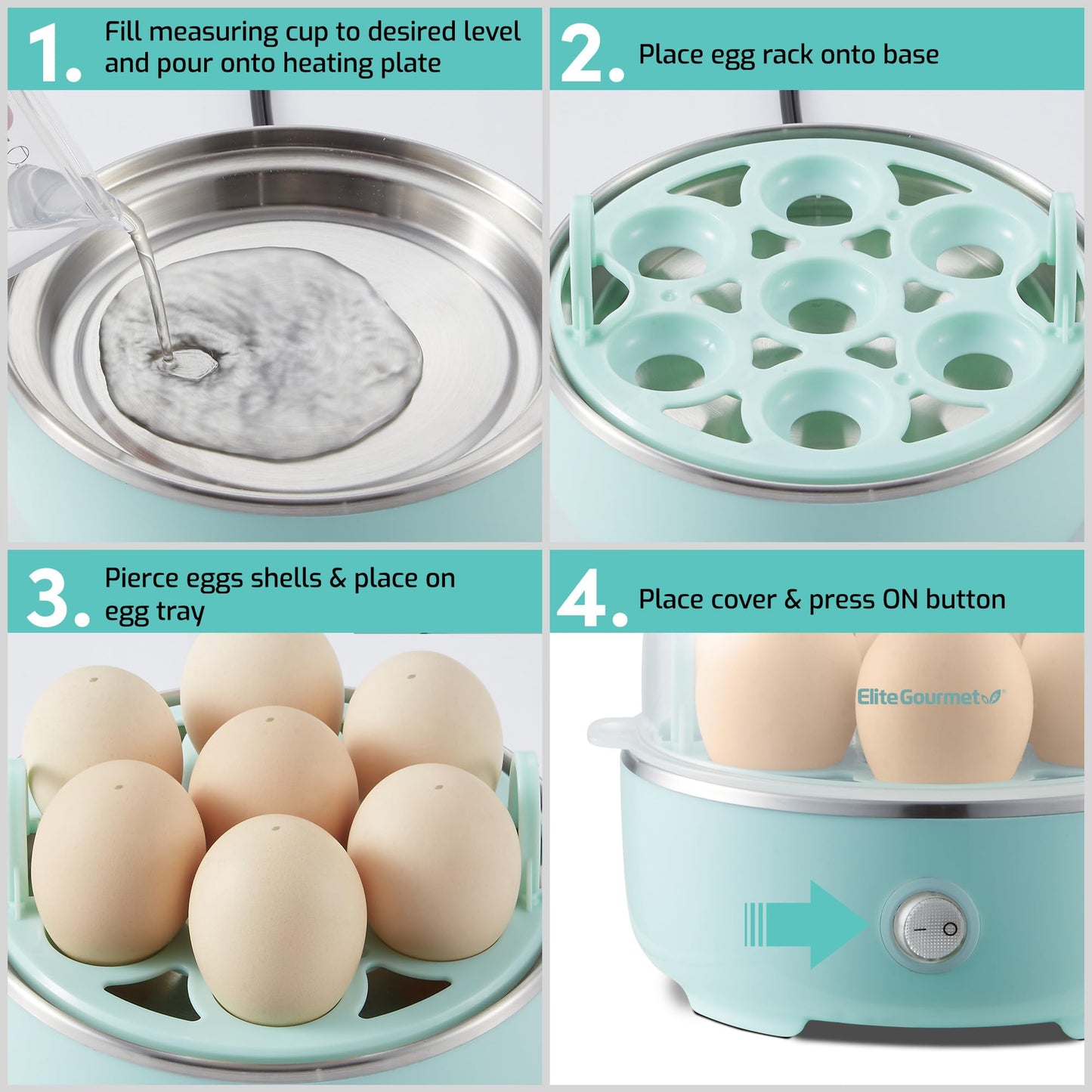Elite Gourmet EGC115B Easy Egg Cooker Electric 7-Egg Capacity, Soft, Medium, Hard-Boiled Egg Cooker with Auto Shut-Off, Measuring Cup Included, BPA Free, Classic Black