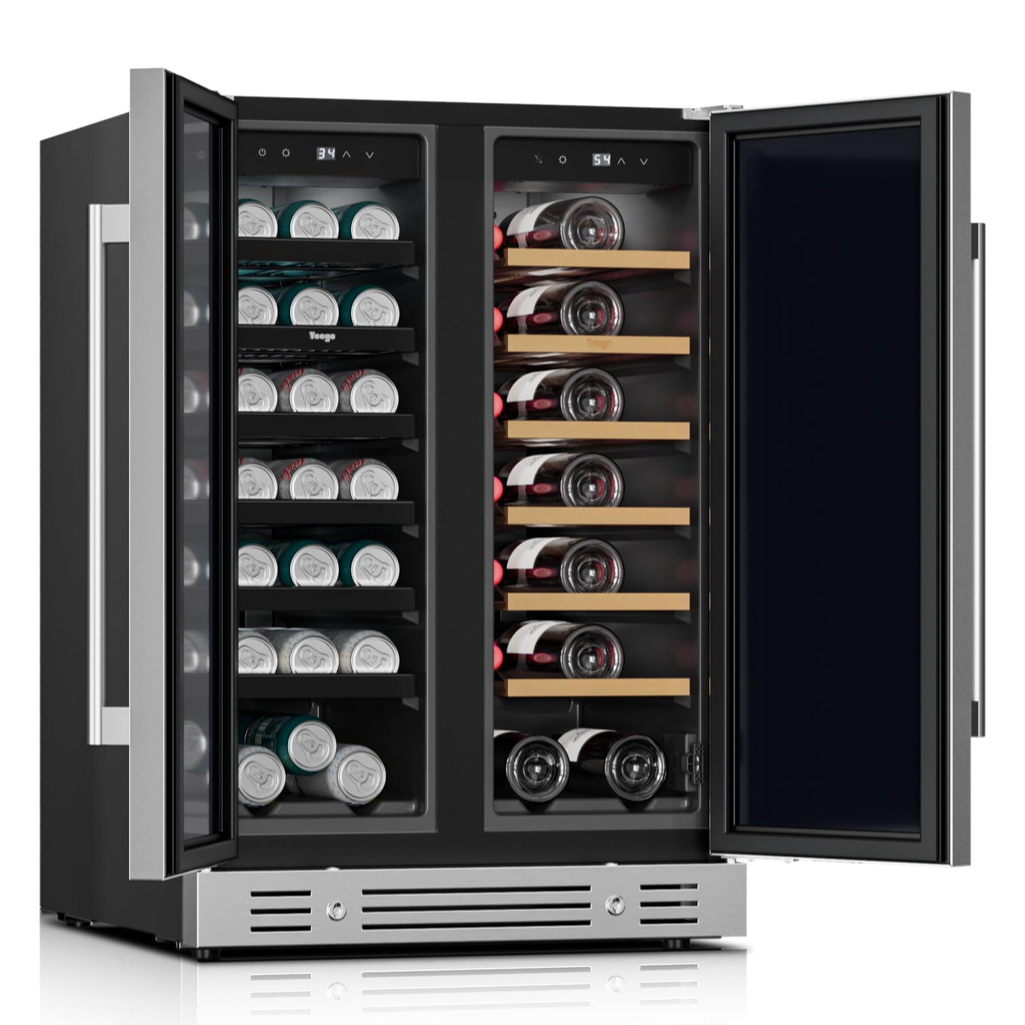 Yeego 24 Inch Beverage Refrigerator, 160-Can Beverage Cooler with Lock & Auto Defrost, Stainless Steel Indoor & Covered Outdoor Beverage Fridge, Freestanding or Under Counter for Beer, Soda & Wine
