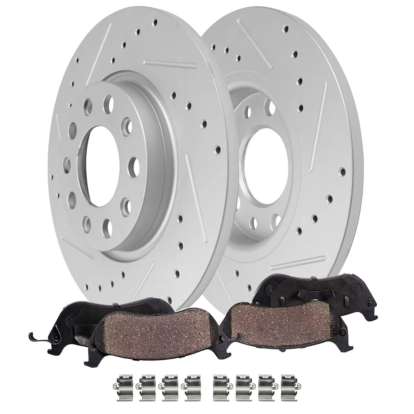 Detroit Axle - Front Brake Kit for 2006-2018 Dodge Ram 1500, 07-09 Durango Chrysler Aspen, 2019-2024 Ram 1500 Classic, Drilled and Slotted Disc Brake Rotors Ceramic Brakes Pads Replacement