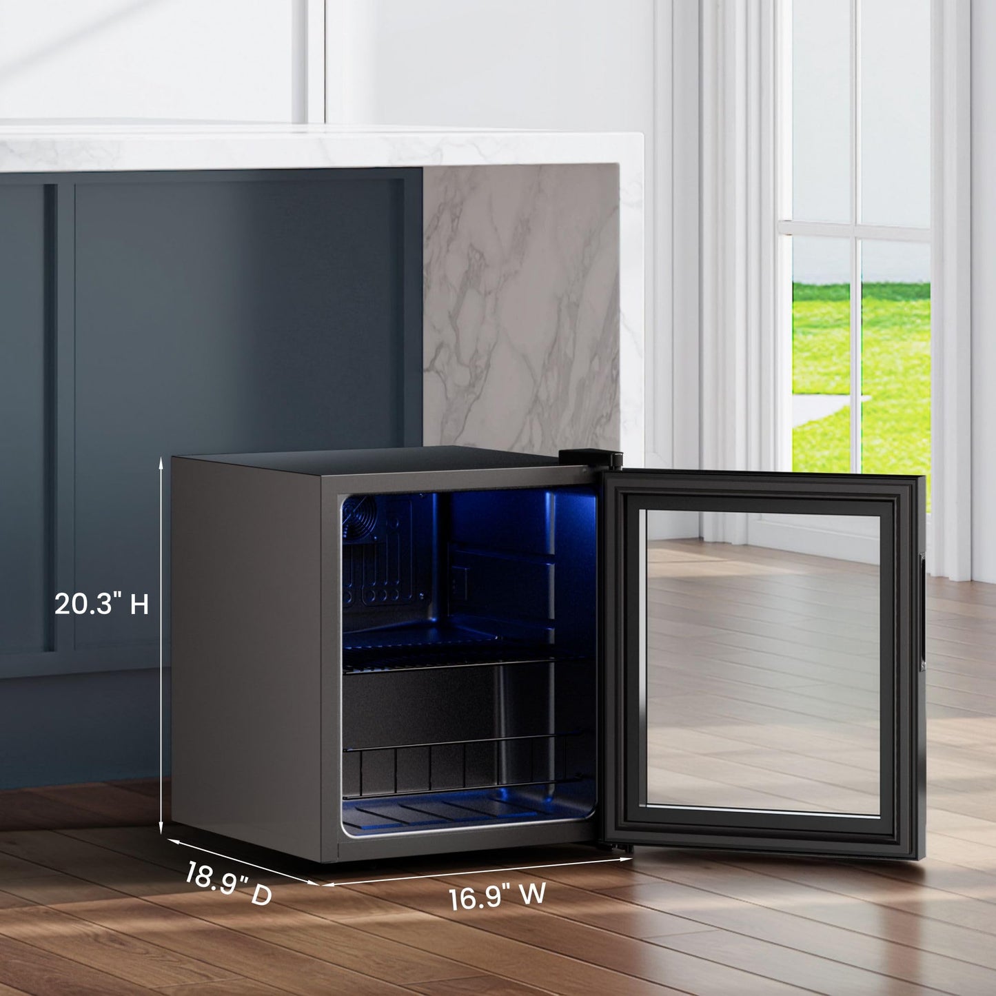 Yeego Beverage Refrigerator, 130 Can Mini Fridge with Glass Door, Adjustable Shelves, Digital Temperature Control 34°F-54°F, Drink Cooler for Soda, Beer and Wine, Freestanding or Under Counter, Black
