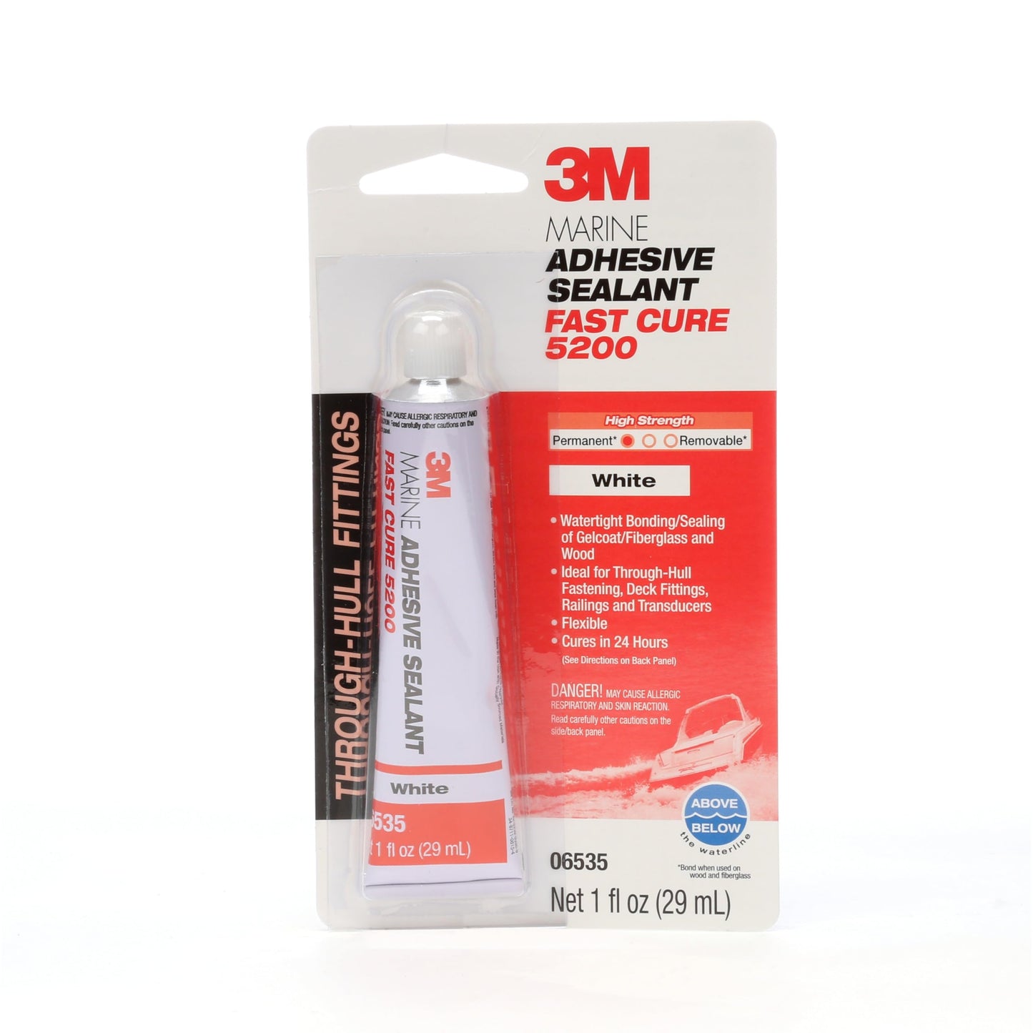 3M Marine Adhesive Sealant 5200FC Fast Cure, White, Flexible Bonds, Water-Resistant, 10 fl oz (295 mL) Cartridge with Nozzle, 1 Each