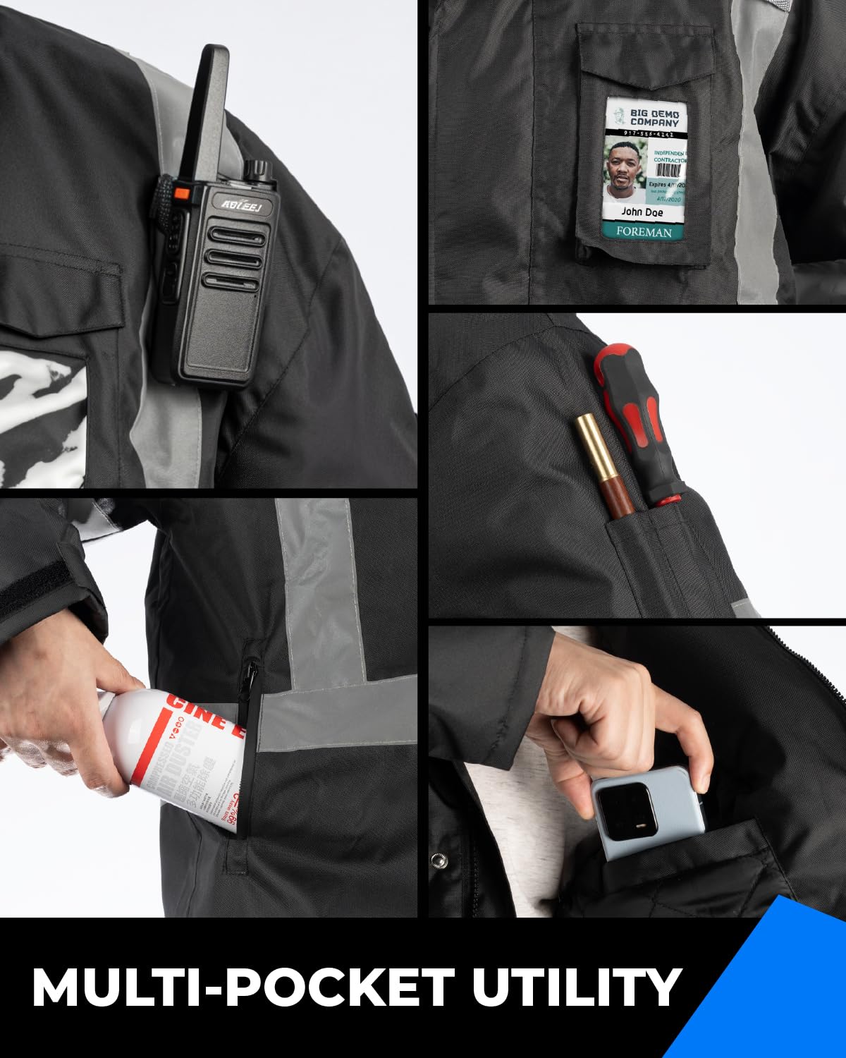toolant 100% Waterproof Safety Jackets for Men, Hi Vis Reflective Work Jackets, Construction Rain Coats for Cold Weather