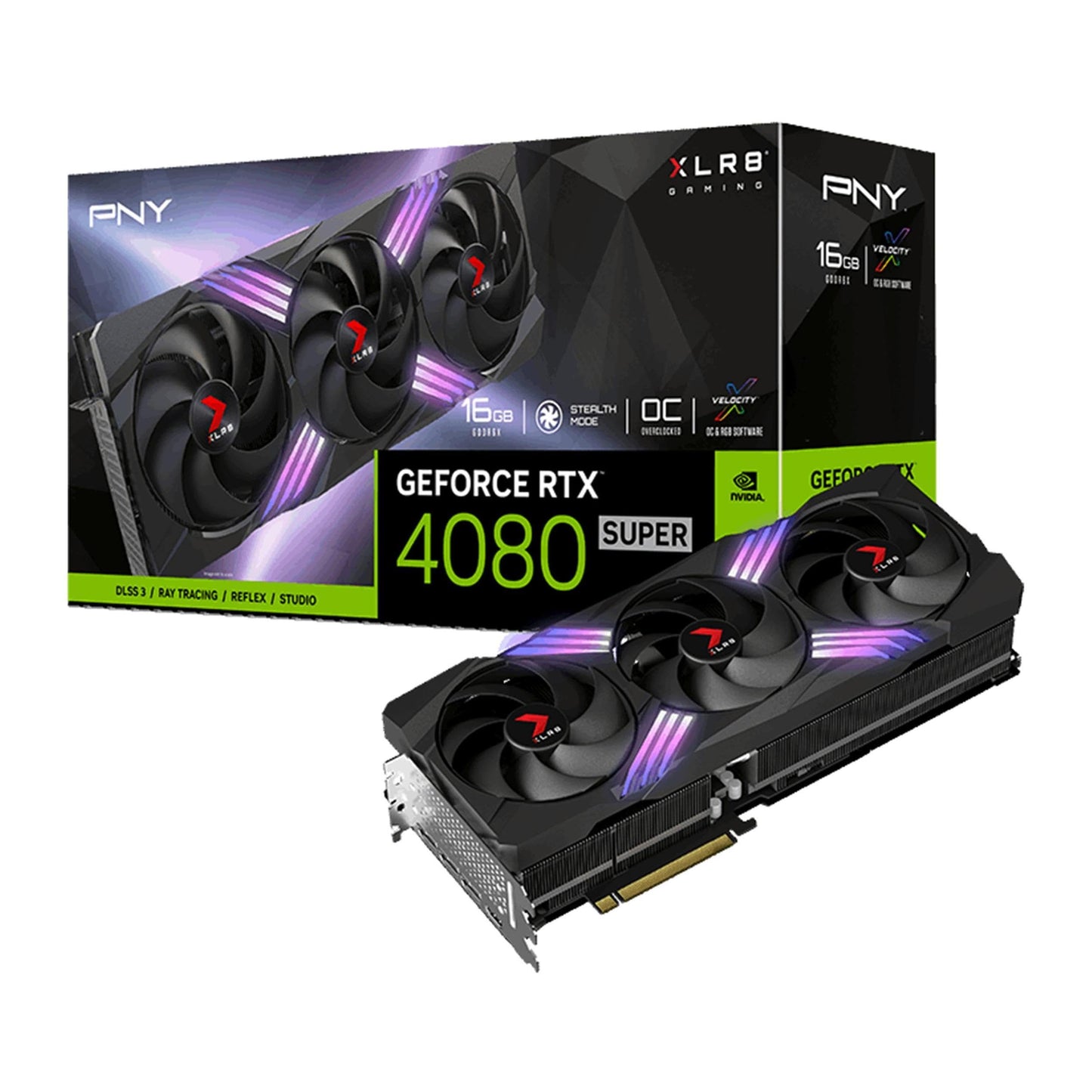 PNY GeForce RTX™ 4080 Super 16GB Verto™ OC Triple Fan Graphics Card DLSS 3 (256-bit, PCIe 4.0, GDDR6X, HDMI/DisplayPort, Supports 4k, incl. Adapter Anti-Sag Support Bracket, 3 Slot)