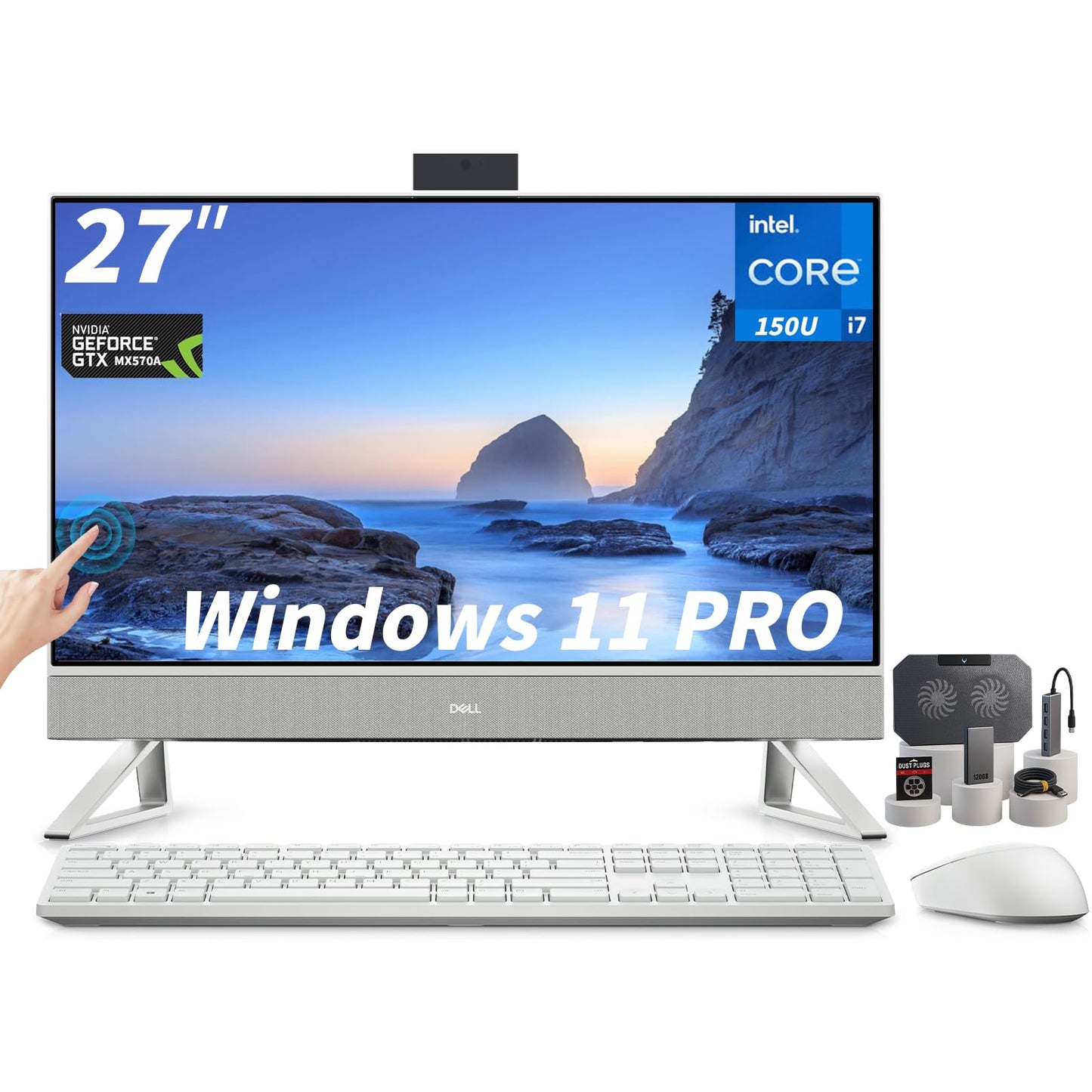 Dell All-in-One 27" Desktop - 27 inch FHD Touchscreen, Intel Core 7 150U (Up to 5.4GHz), NVIDIA GeForce MX570A, 32GB DDR5 RAM, 1TB SSD, Windows 11 Pro for Office & Home Work - White