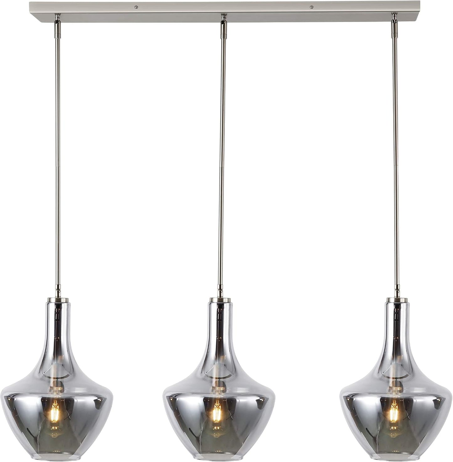 Light Society Modena 3-Light Island Light, Chrome Glass with Satin Nickel Finish, Contemporary Mid Century Modern Style Lighting Fixture