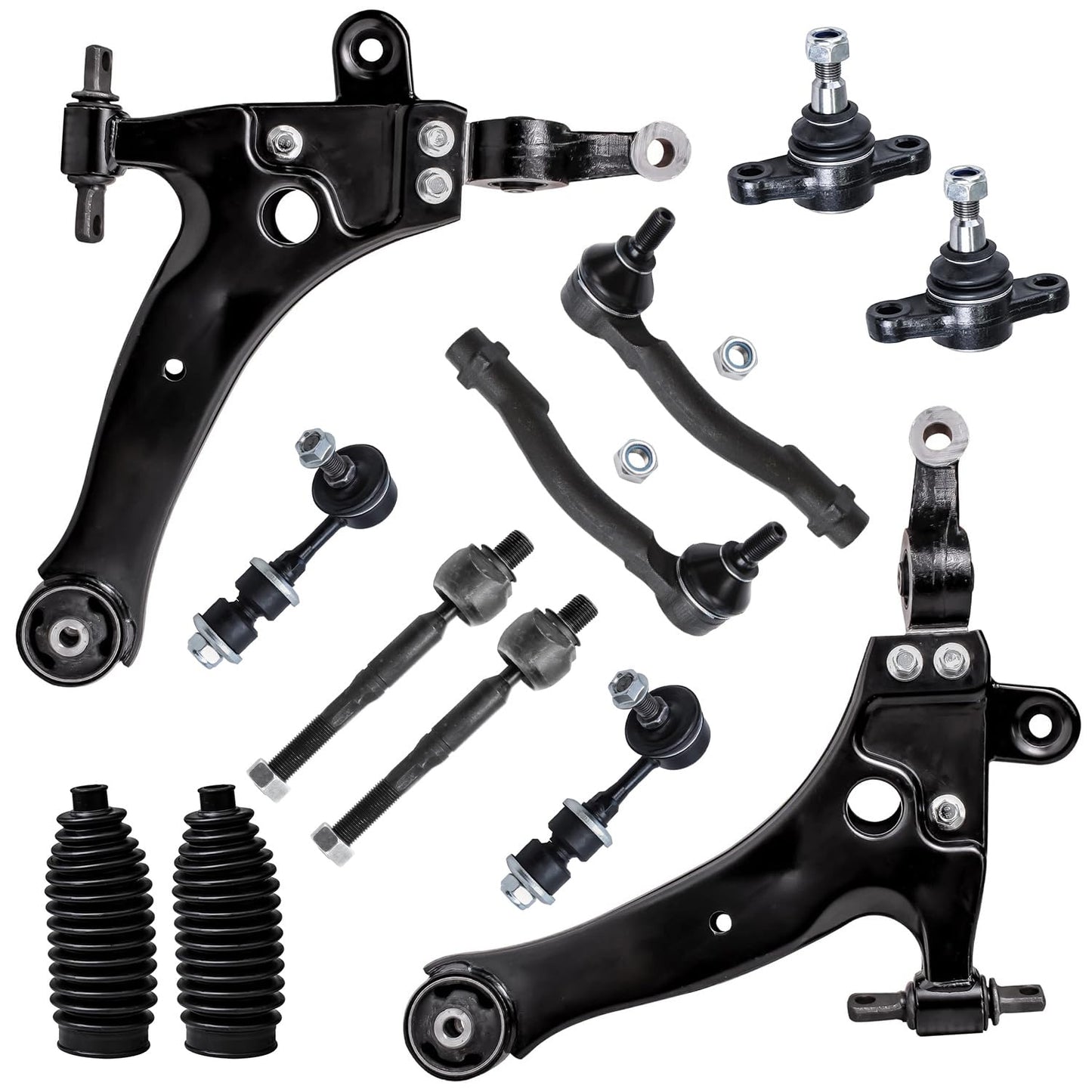 Detroit Axle - 12pc Front End Kit for 07-13 Chevy Silverado 1500 GMC Sierra | Suburban Yukon XL 1500 Tahoe Escalade ESV EXT, 2 Upper Control Arms 2 Sway Bars 4 Tie Rods 2 Lower Ball Joints 2 Boots