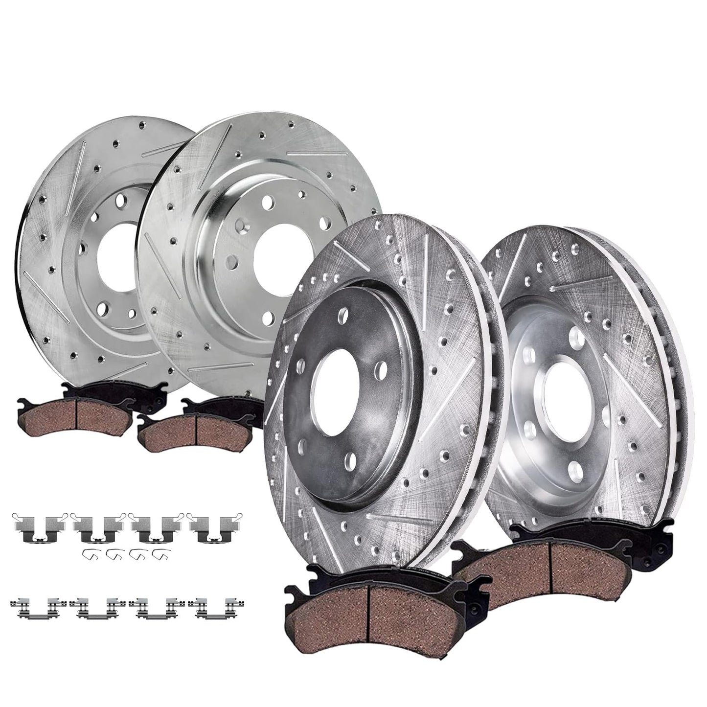 Detroit Axle - 8pc Brake Kit for Chevy GMC Silverado Sierra 1500 Yukon XL Escalade ESV Drilled & Slotted Brake Rotors Ceramic Brakes Pads Replacement : 13.50" inch Front and 13.58" inch Rear Rotor