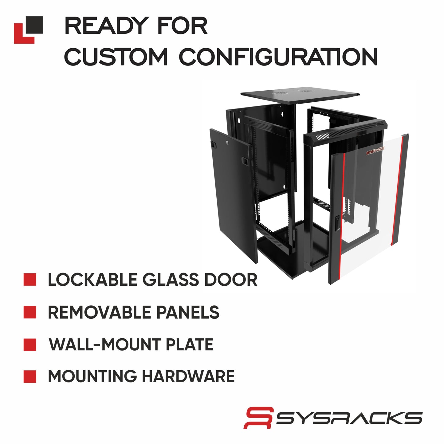 Sysracks 6U Wall Mount Server Rack Cabinet, 19” Network Enclosure, 24” Deep, Locking Glass Door, Custom-Ready IT Rack