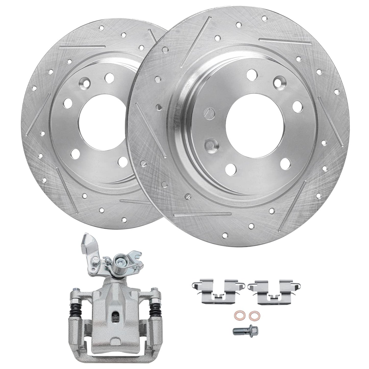 Detroit Axle - Rear Brake Kit for Chevy Silverado Sierra 1500 Suburban Yukon XL Tahoe Escalade ESV Drilled & Slotted Brake Rotors Ceramic Brakes Pads