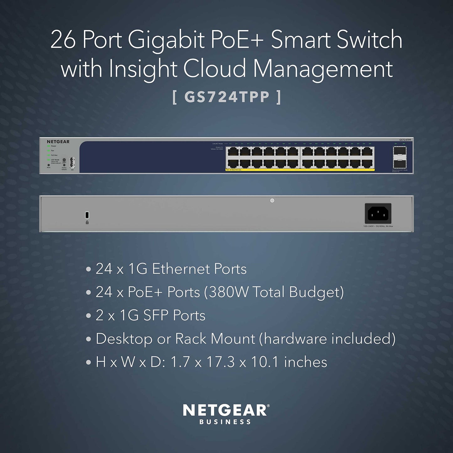 NETGEAR 52-Port PoE Gigabit Ethernet Smart Switch (GS752TPP) - Managed, Optional Insight Cloud Management, 48 x PoE+ @ 760W, 4 x 1G SFP, Desktop or Rackmount