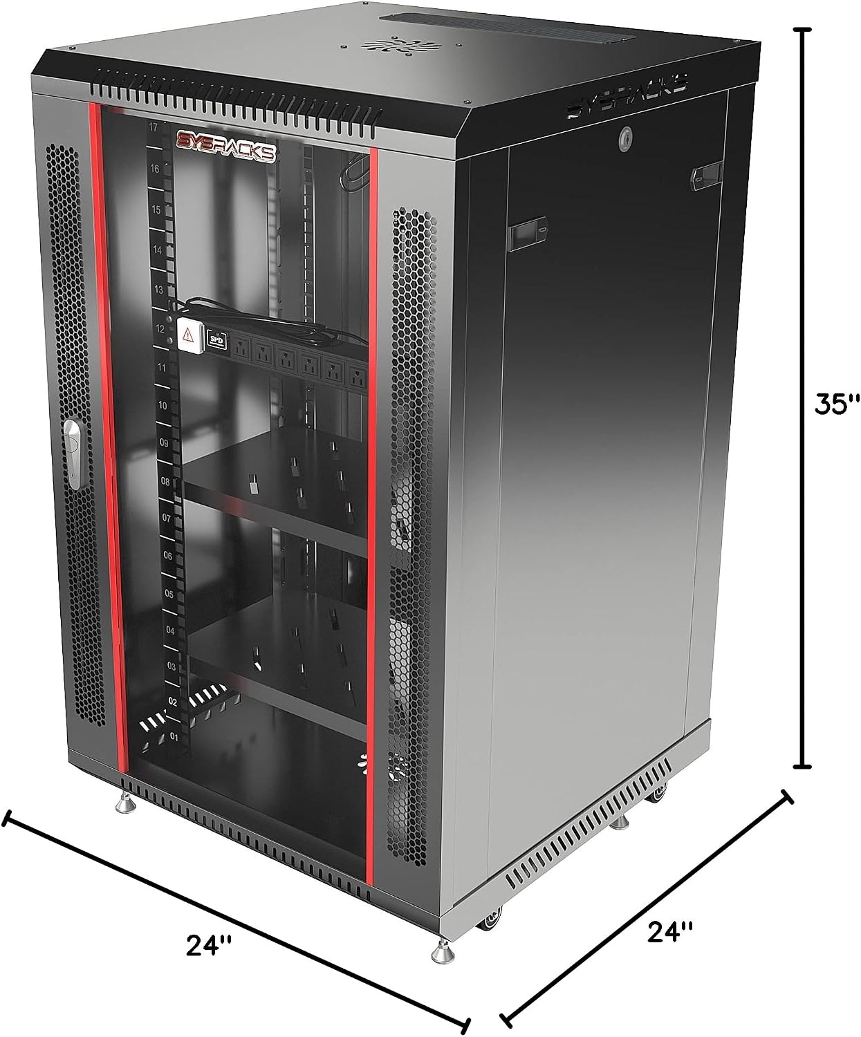 Sysracks 18U Wall Mount Av Server Network Rack 24 inch Deep Data Cabinet on Wheels - Cooling Fan - 2 Shelves - PDU - Casters - Dust Tight Cable Entries
