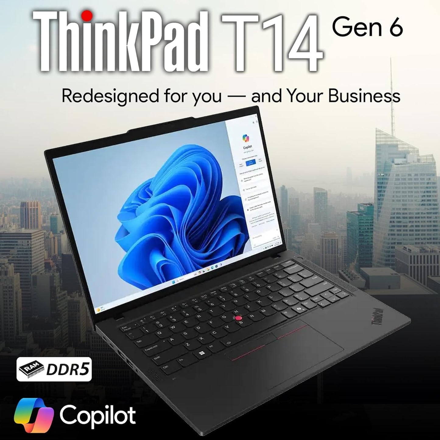Lenovo ThinkPad T14 Gen 6 Business Laptop 14" FHD+ IPS, Intel Ultra 5 225U, 32GB DDR5 RAM, 1TB SSD, 5MP HD Webcam, Fingerprint, Backlit, Wi-Fi 6E, 2 Thunderbolt 4, AI PC