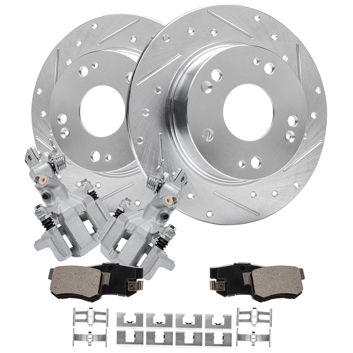 Detroit Axle - Front Brake Kit for Chevy GMC Silverado Suburban Sierra Savana Express 1500 Tahoe Yukon XL Cadillac Escalade ESV EXT Drilled Slotted Disc Brake Rotors Ceramic Brakes Pads Replacement