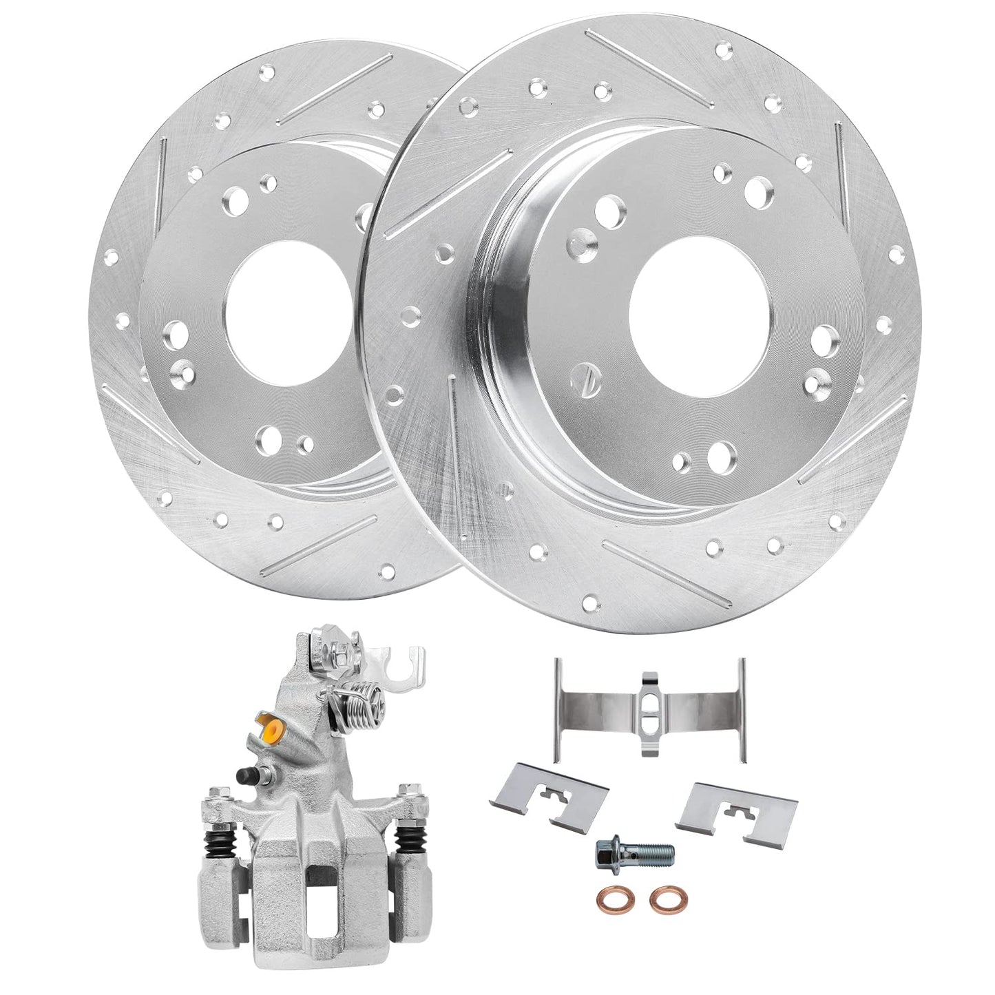 Detroit Axle - Front Brake Kit for 2006-2018 Dodge Ram 1500, 07-09 Durango Chrysler Aspen, 2019-2024 Ram 1500 Classic, Drilled and Slotted Disc Brake Rotors Ceramic Brakes Pads Replacement