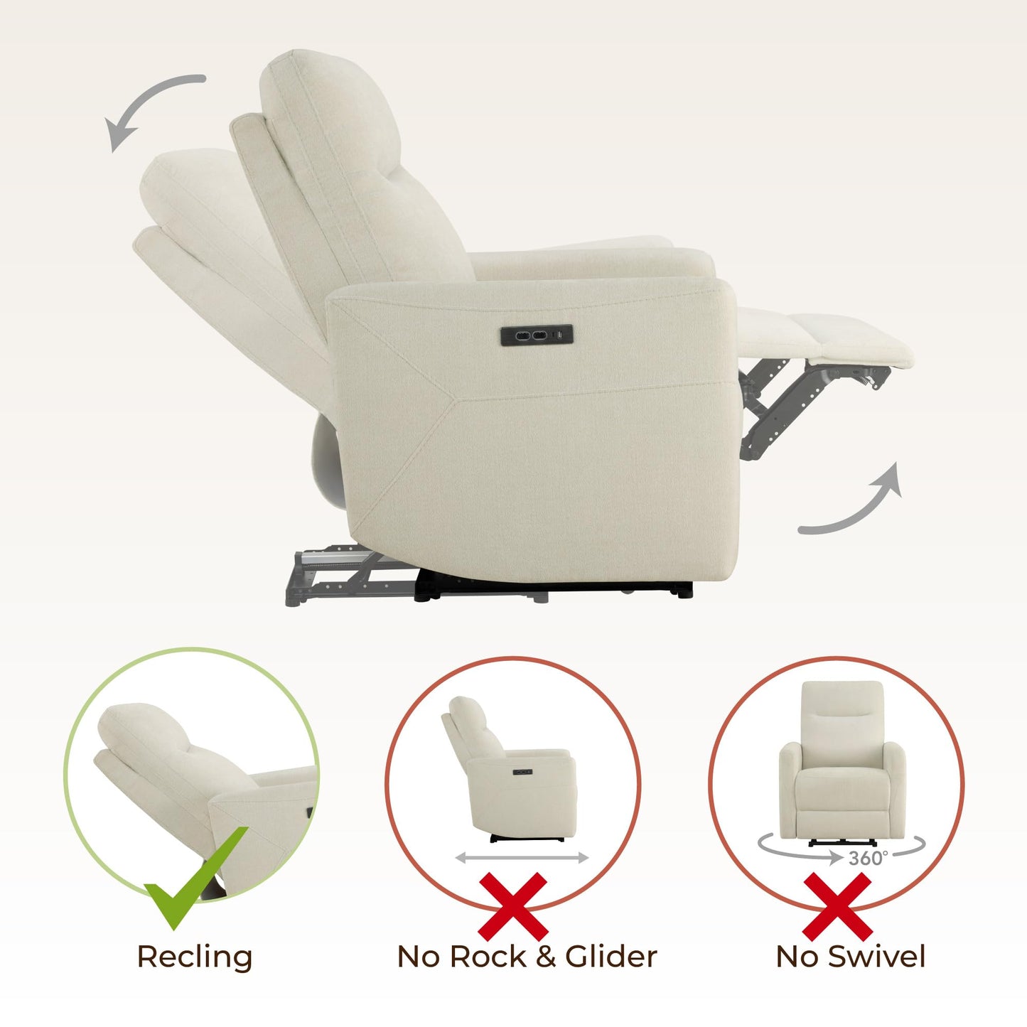CHITA Genuine Leather Power Recliner Chair for Adults, Electric Wall Hugger Recliner for Small Spaces, Modern Living Room and RV Recliner Chair with Adjustable Power Headrest & Charging Ports, Brown