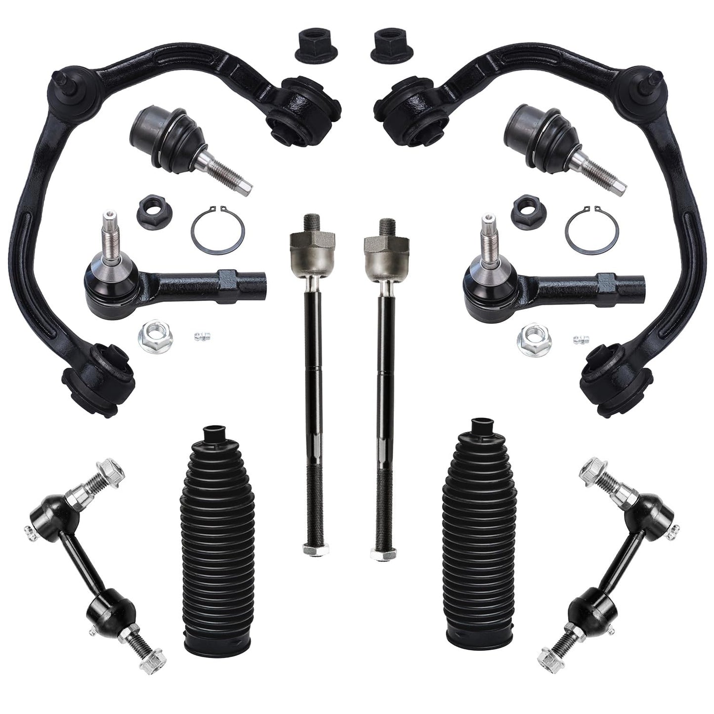 Detroit Axle - 12pc Front End Kit for 07-13 Chevy Silverado 1500 GMC Sierra | Suburban Yukon XL 1500 Tahoe Escalade ESV EXT, 2 Upper Control Arms 2 Sway Bars 4 Tie Rods 2 Lower Ball Joints 2 Boots