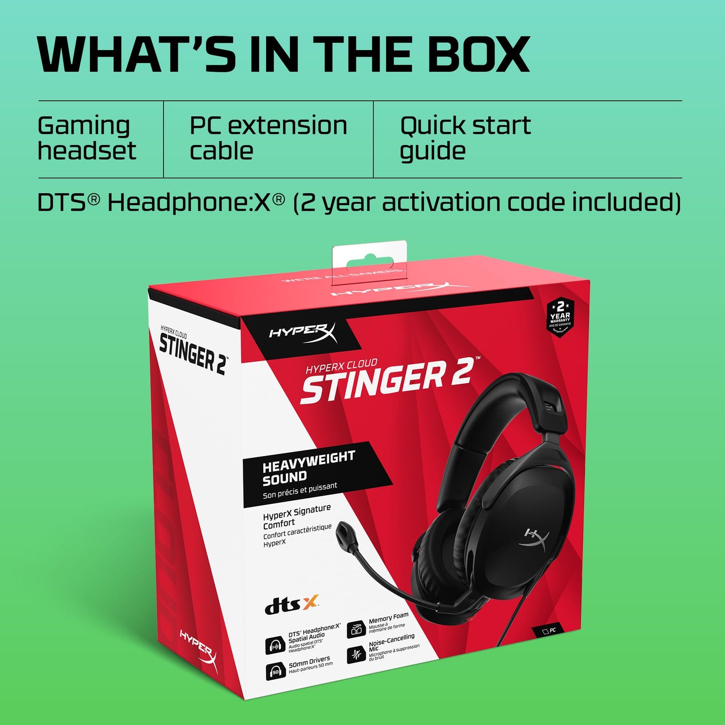 HyperX Cloud Stinger 2 - Wireless Gaming Headset – Compatible with PC. Noise-cancelling Swivel-to-mute Microphone, Comfortable Memory Foam, UP to 20 hours of battery life,Black