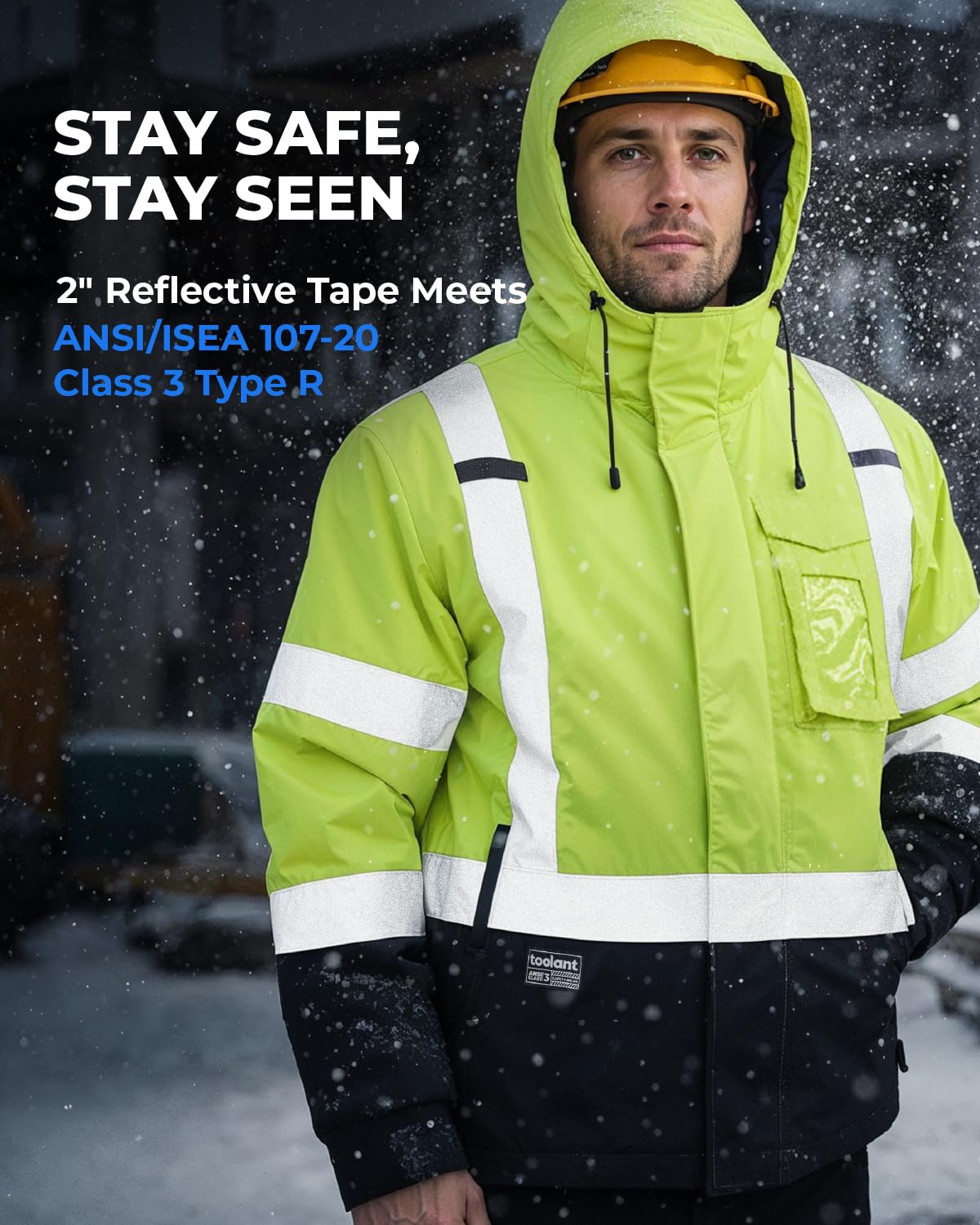 toolant 100% Waterproof Safety Jackets for Men, Hi Vis Reflective Work Jackets, Construction Rain Coats for Cold Weather