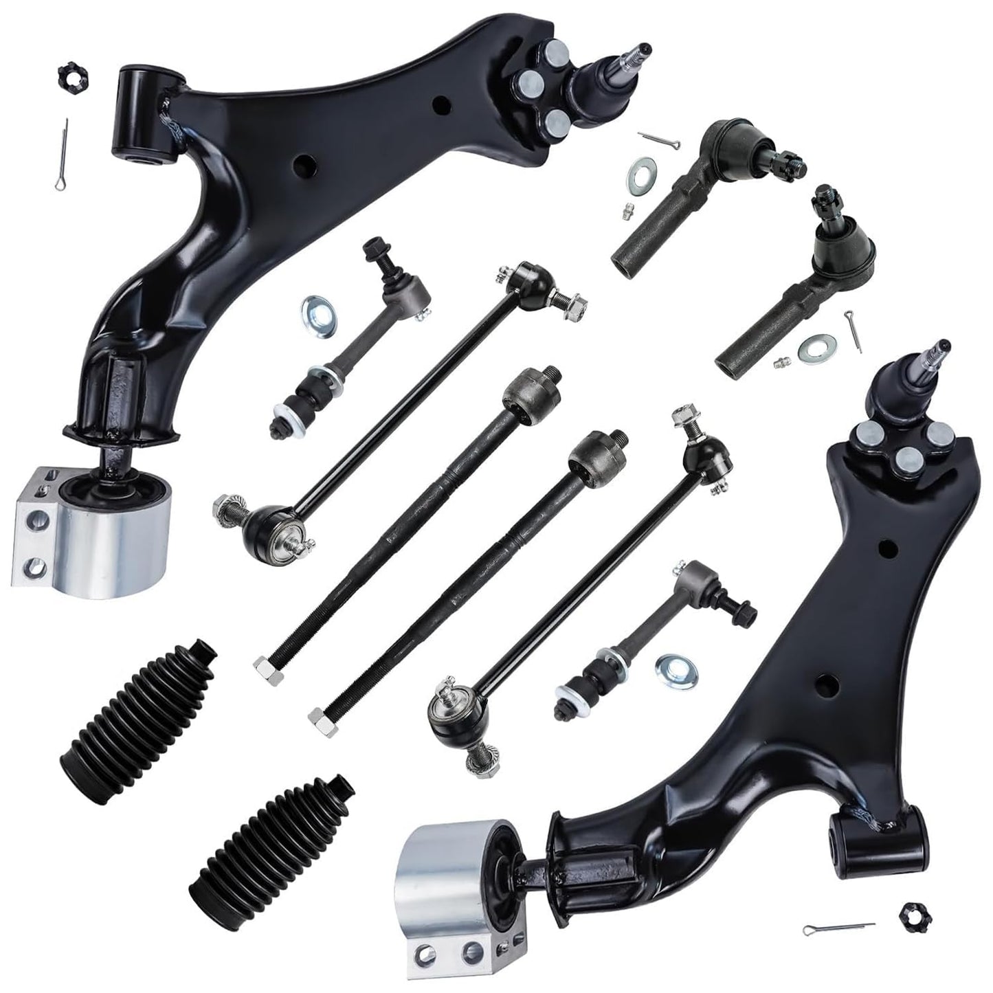 Detroit Axle - 12pc Front End Kit for 07-13 Chevy Silverado 1500 GMC Sierra | Suburban Yukon XL 1500 Tahoe Escalade ESV EXT, 2 Upper Control Arms 2 Sway Bars 4 Tie Rods 2 Lower Ball Joints 2 Boots