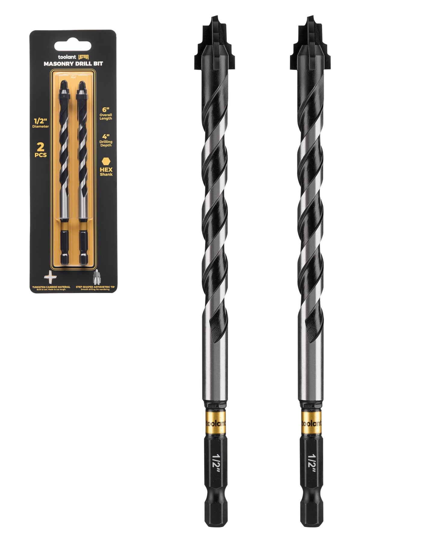 toolant Serrated Eccentric Masonry Drill Bit Set(5pcs),Four Edge Concrete Drill Bits for Glass, Tile, Brick, Cement Concrete Plastic,5/32"-3/8",Industrial Strength Carbide Drill Bit Tip