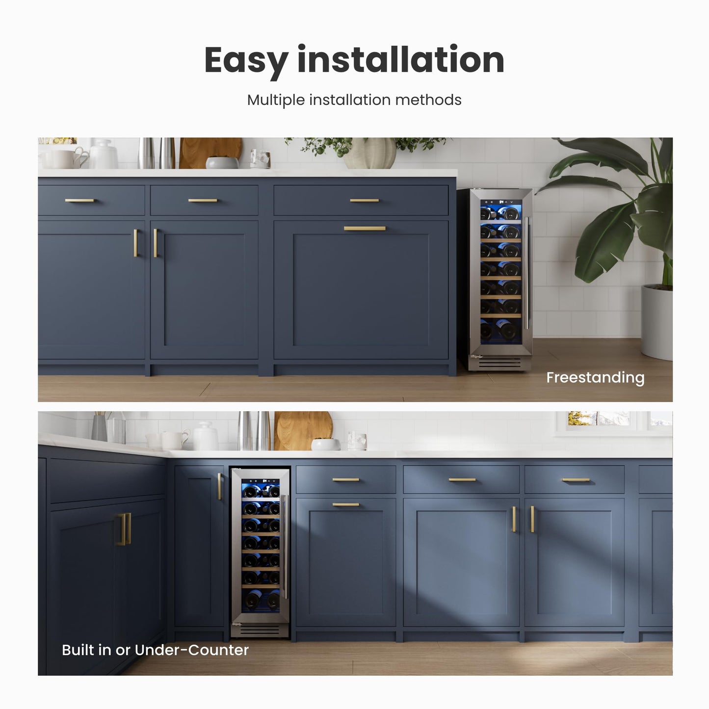 Yeego 24 Inch Wine Fridge Cooler - 52 Bottles Wine Cooler with Glass Door, 40-65℉ Built-In or Freestanding Refrigerator, Under Counter Wine Fridge for Kitchen Bar Office (Left-Hinged)