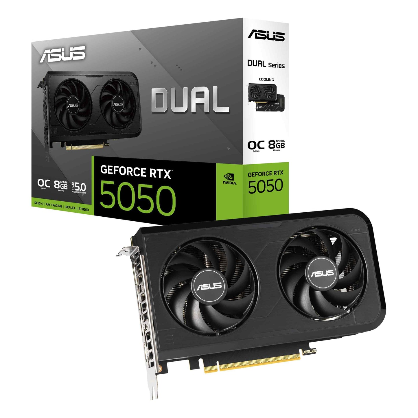 ASUS Dual NVIDIA GeForce RTX™ 5050 8GB GDDR6 (PCIe 5.0, 8GB GDDR6, DLSS 4, HDMI 2.1b, DisplayPort 2.1b, 2-Slot, Axial-tech Fan Design, 0dB Technology, Dual BIOS), 3 Year Warranty