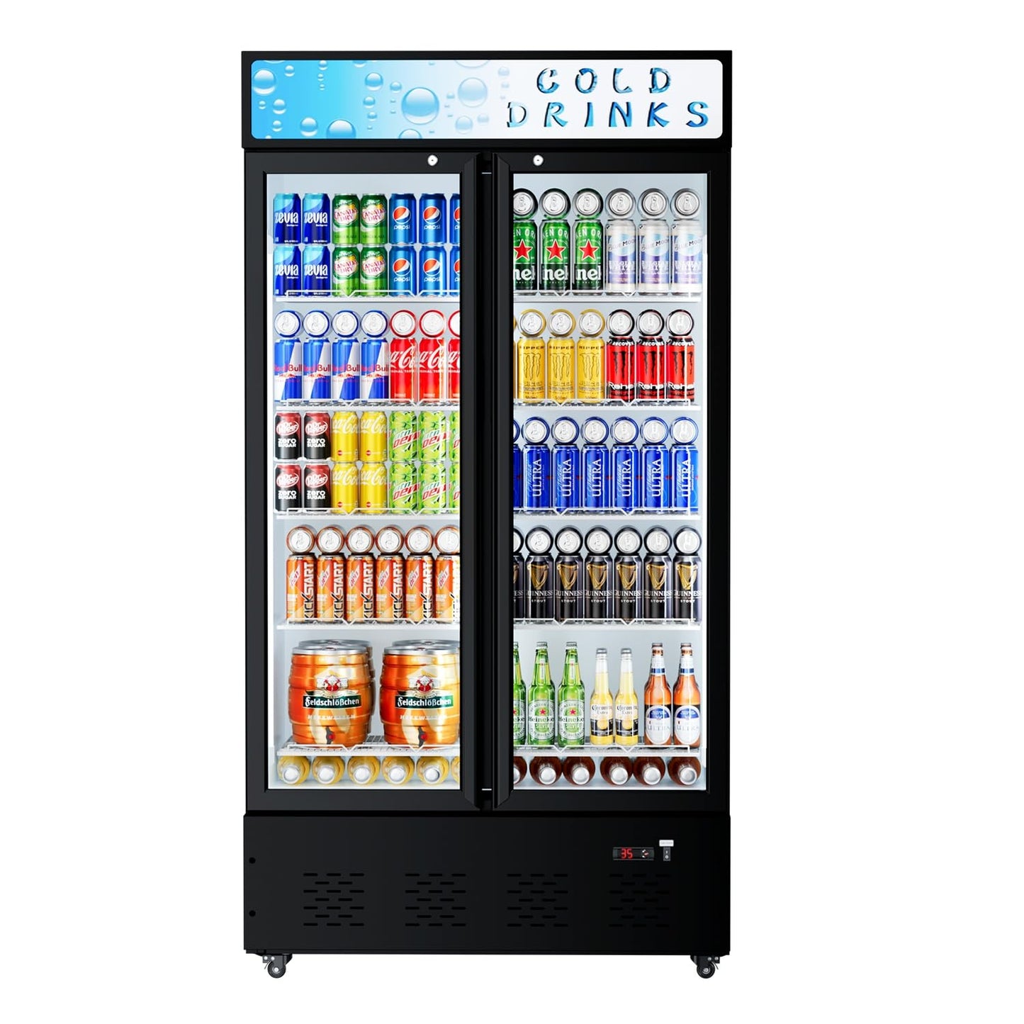 25.7'' W Commercial Refrigerators with Glass Door, 15 Cu.ft. Beverage Refrigerators Commercial Fridge Upright Display Cooler with Soft LED Light and Adjustable Shelves for Restaurant Stores