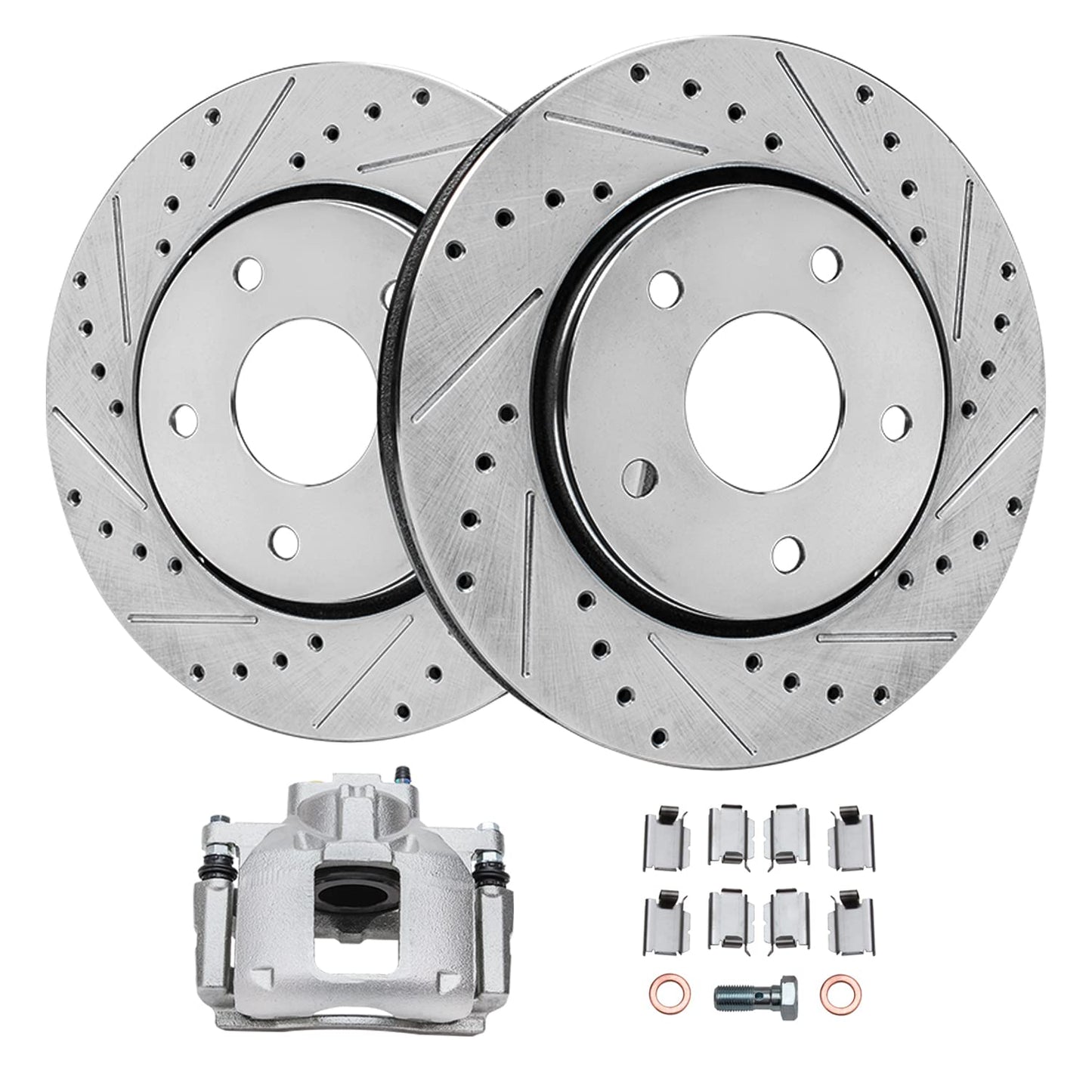 Detroit Axle - Front Brake Kit for Chevy GMC Silverado Sierra Suburban Express Savana 1500 Tahoe Yukon XL Escalade ESV EXT XTS Drilled & Slotted Brake Rotors Ceramic Brakes Pads : 12.99'' inch Rotor