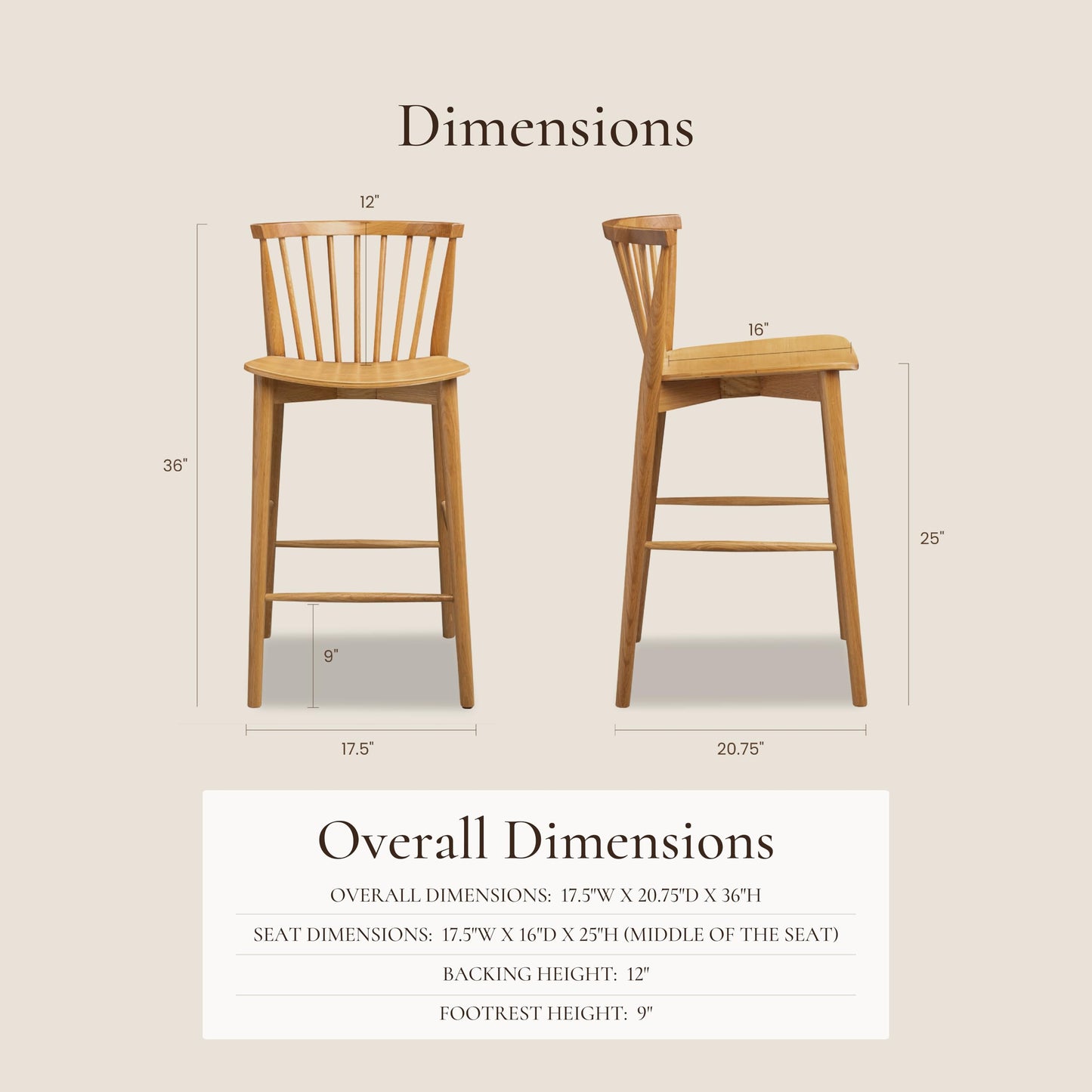 Poly & BARK Ligna Counter Stool in Black – Mid-Century Inspired Stool with Sculpted Spindle Back – Solid American Oak Frame and Engineered Wood Veneered Seat – Fully Assembled and Ready to Use