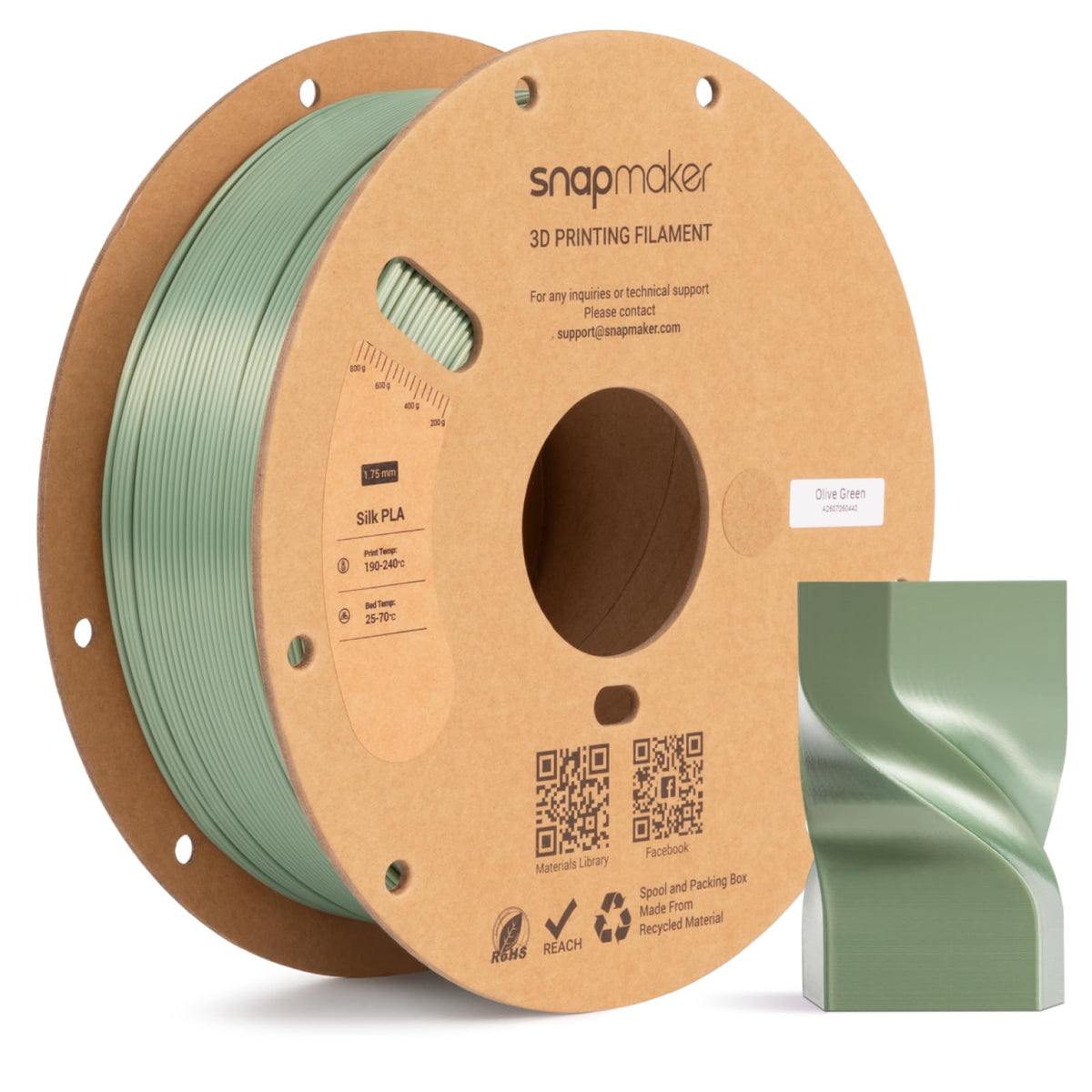Snapmaker Silk PLA Filament 1.75mm, PLA 3D Printer Filament 1kg (2.2lbs)