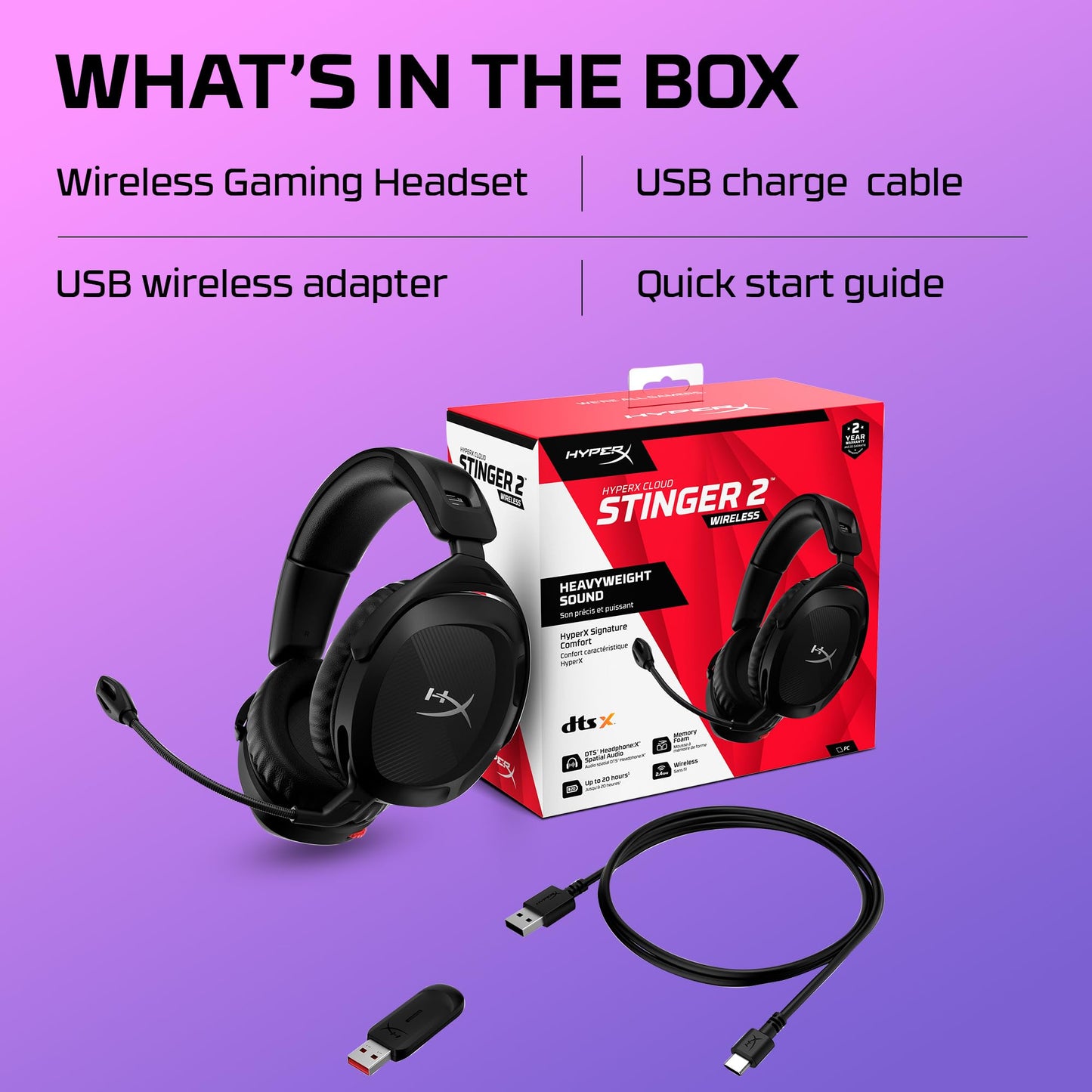 HyperX Cloud Stinger 2 – Gaming Headset, DTS Headphone:X Spatial Audio, Lightweight Over-Ear Headset with mic, Swivel-to-Mute Function, 50mm Drivers, PC Compatible, Black