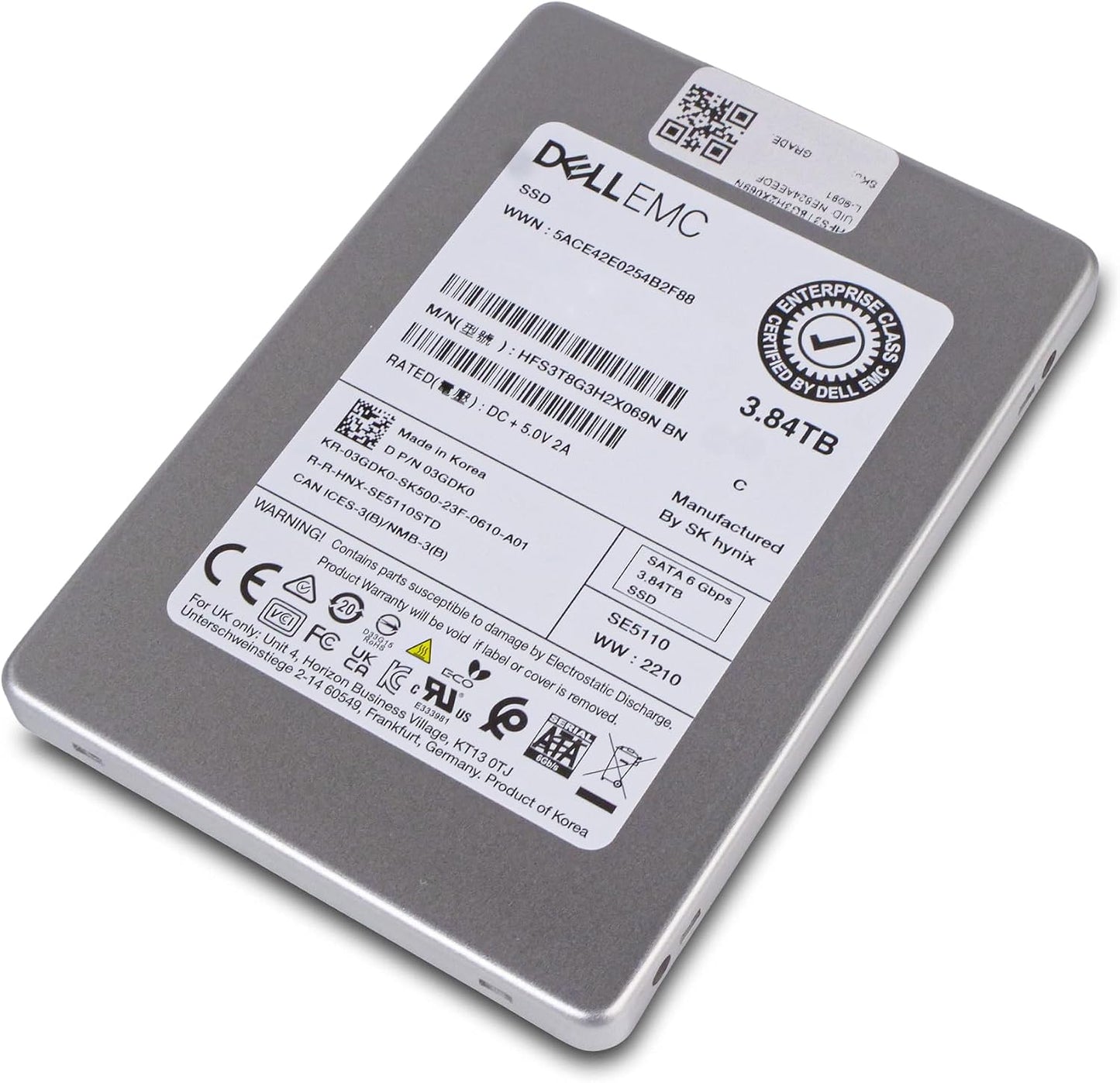 Dell/SK Hynix SE5110 HFS3T8G3H2X069N 3.84TB 1 DWPD SATA 6Gb/s 3D TLC 2.5in Read Intensive Enterprise Solid State Drive 03GDK0 (Renewed)
