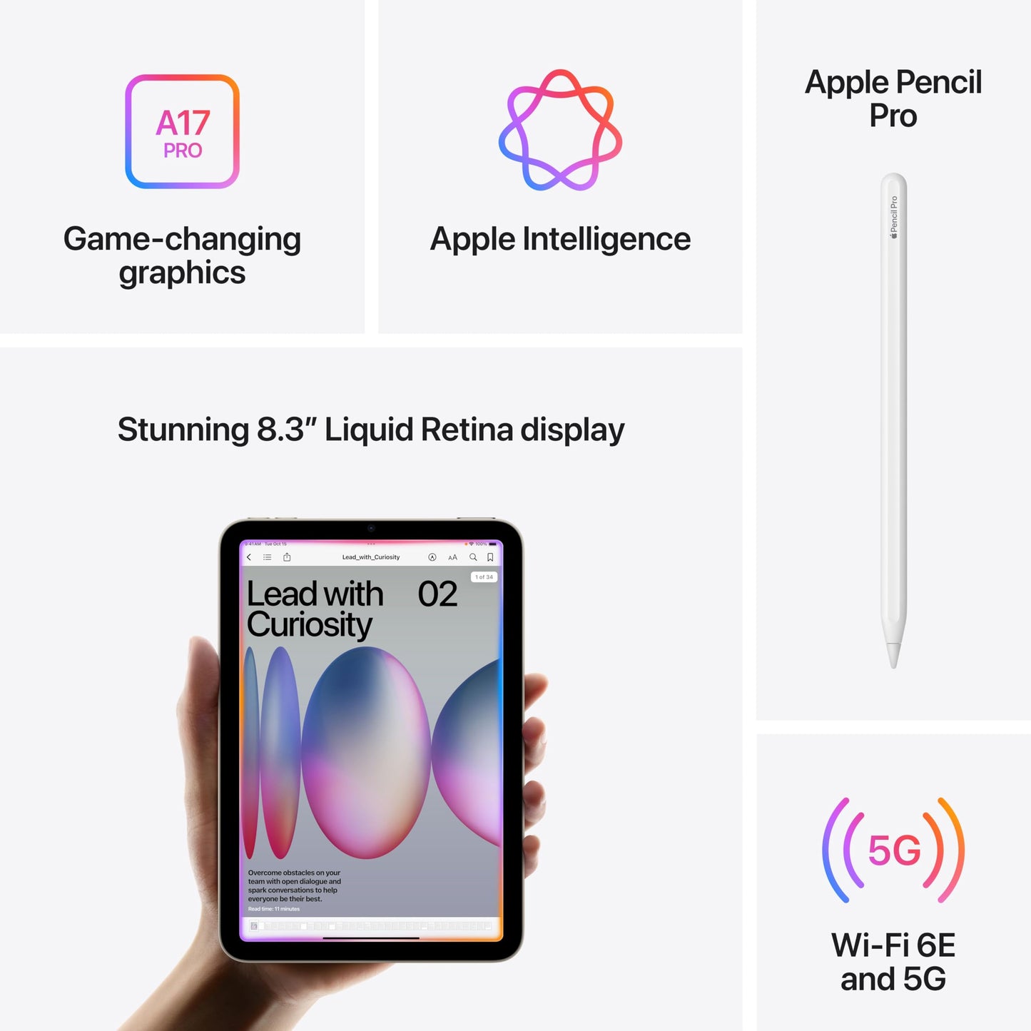 Apple iPad mini (A17 Pro): Apple Intelligence, 8.3-inch Liquid Retina Display, 128GB, Wi-Fi 6E, 12MP Front/12MP Back Camera, Touch ID, All-Day Battery Life — Space Gray
