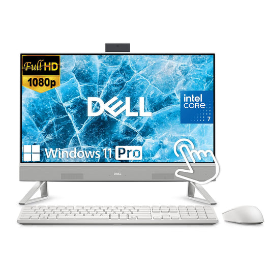 Dell 24 Inch FHD IPS All-in-One Computer, Intel Core 7-150U Processor, Touch Screen Display, 16GB DDR5 RAM, 512GB SSD, Wireless Keyboard and Mouse, Windows 11 Pro, WiFi, HDMI, Anti-Glare, White