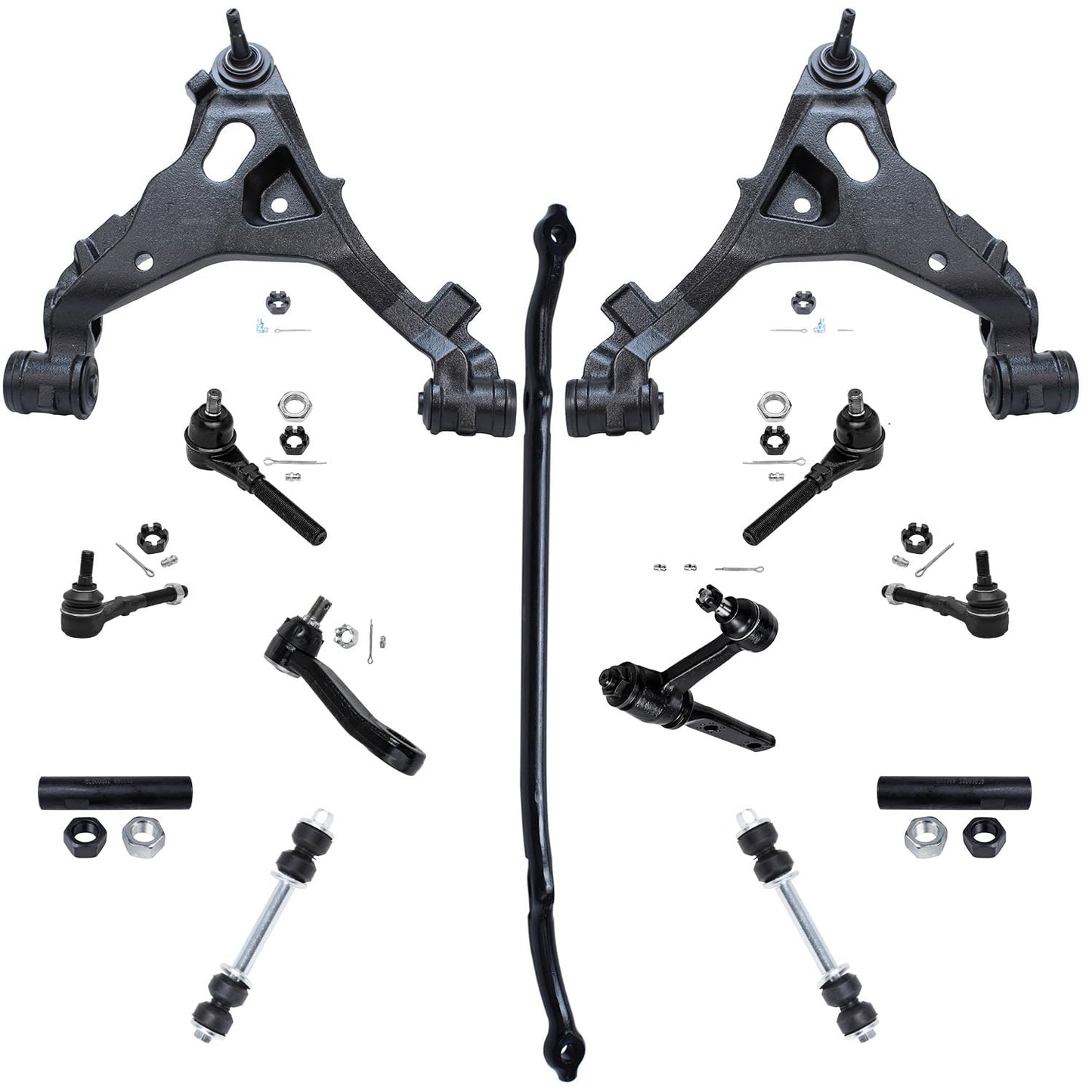 Detroit Axle - 12pc Front End Kit for 07-13 Chevy Silverado 1500 GMC Sierra | Suburban Yukon XL 1500 Tahoe Escalade ESV EXT, 2 Upper Control Arms 2 Sway Bars 4 Tie Rods 2 Lower Ball Joints 2 Boots