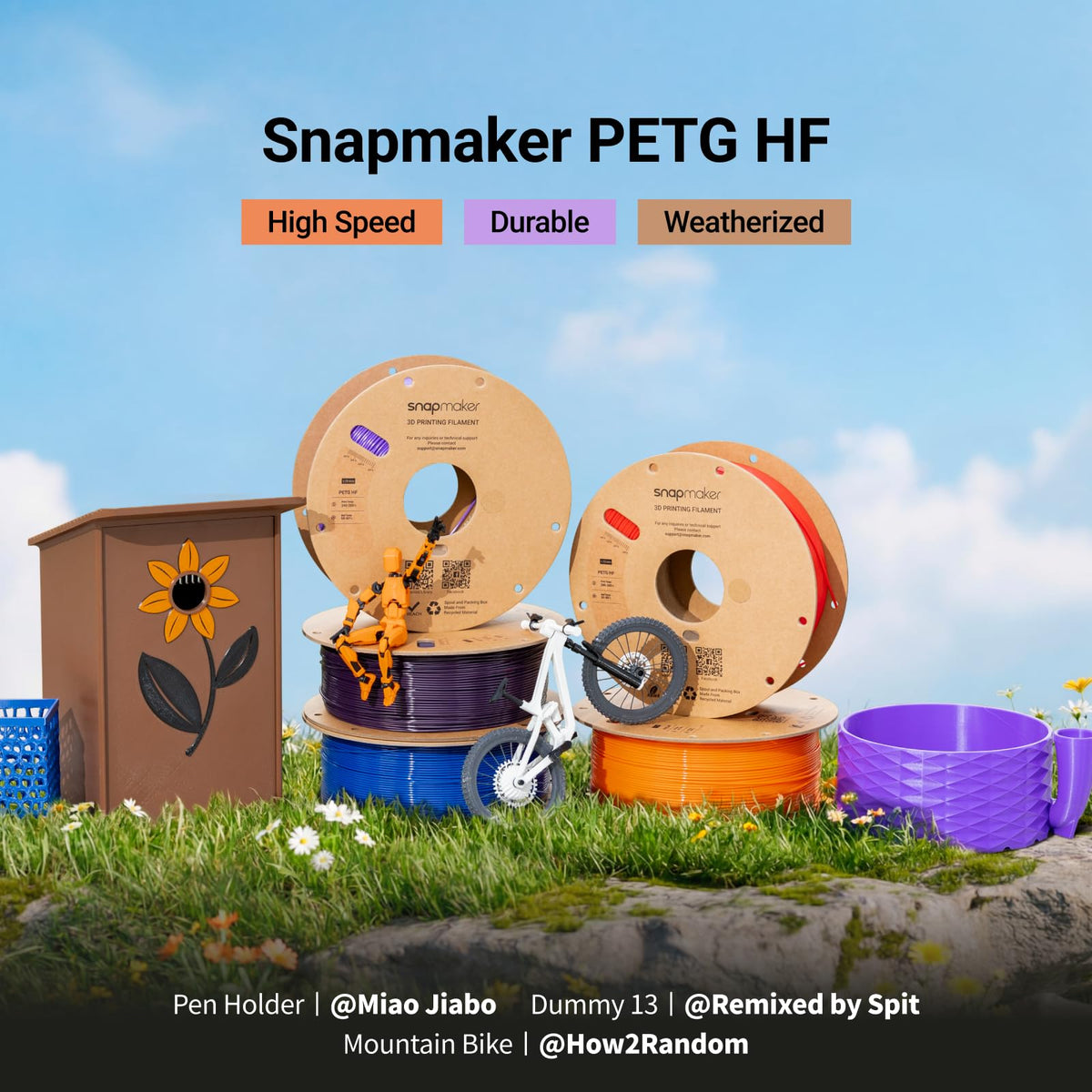Snapmaker PETG Filament 1.75mm,PETG HF 3D Printer Filament 1kg(2.2lbs)